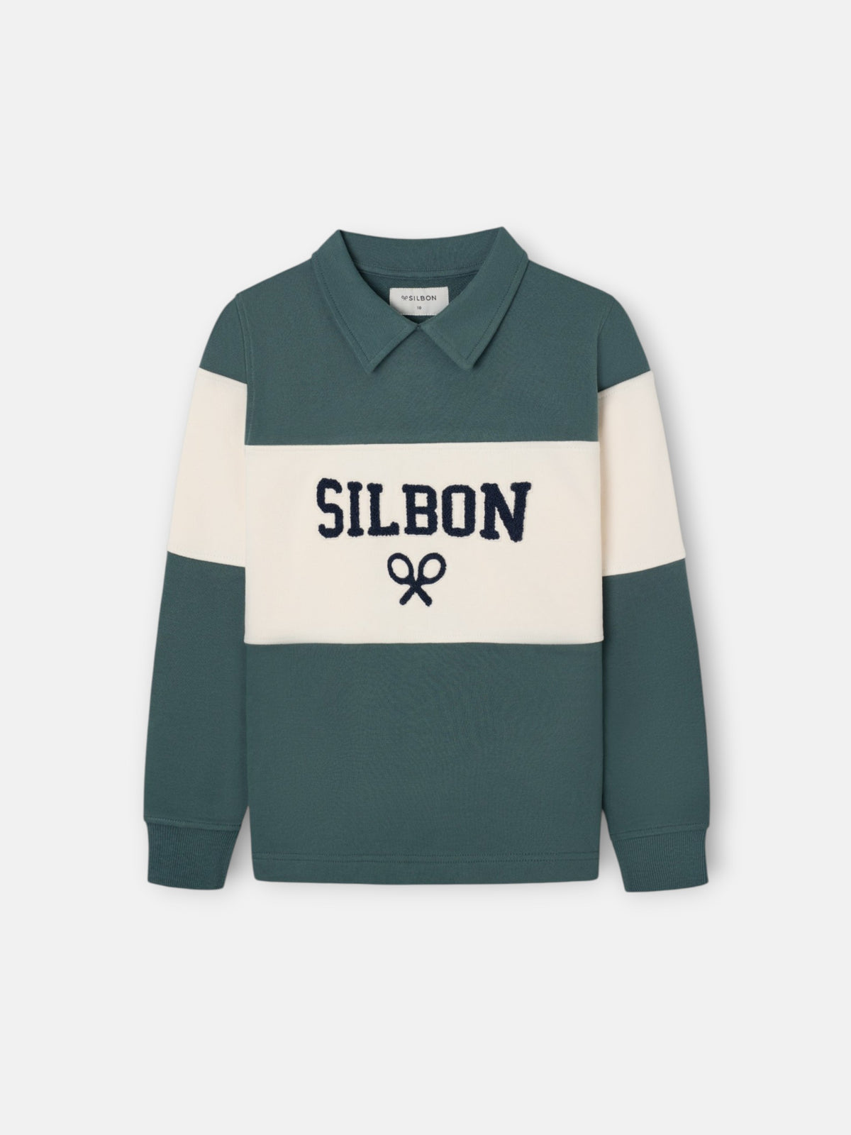 Sudadera kids cuello polo bloque verde oscuro