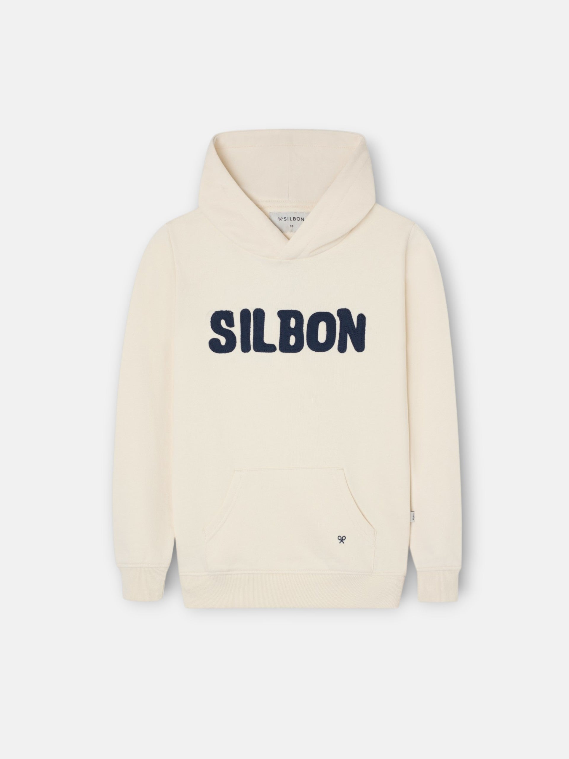 Sudadera kids capucha parche contraste crema