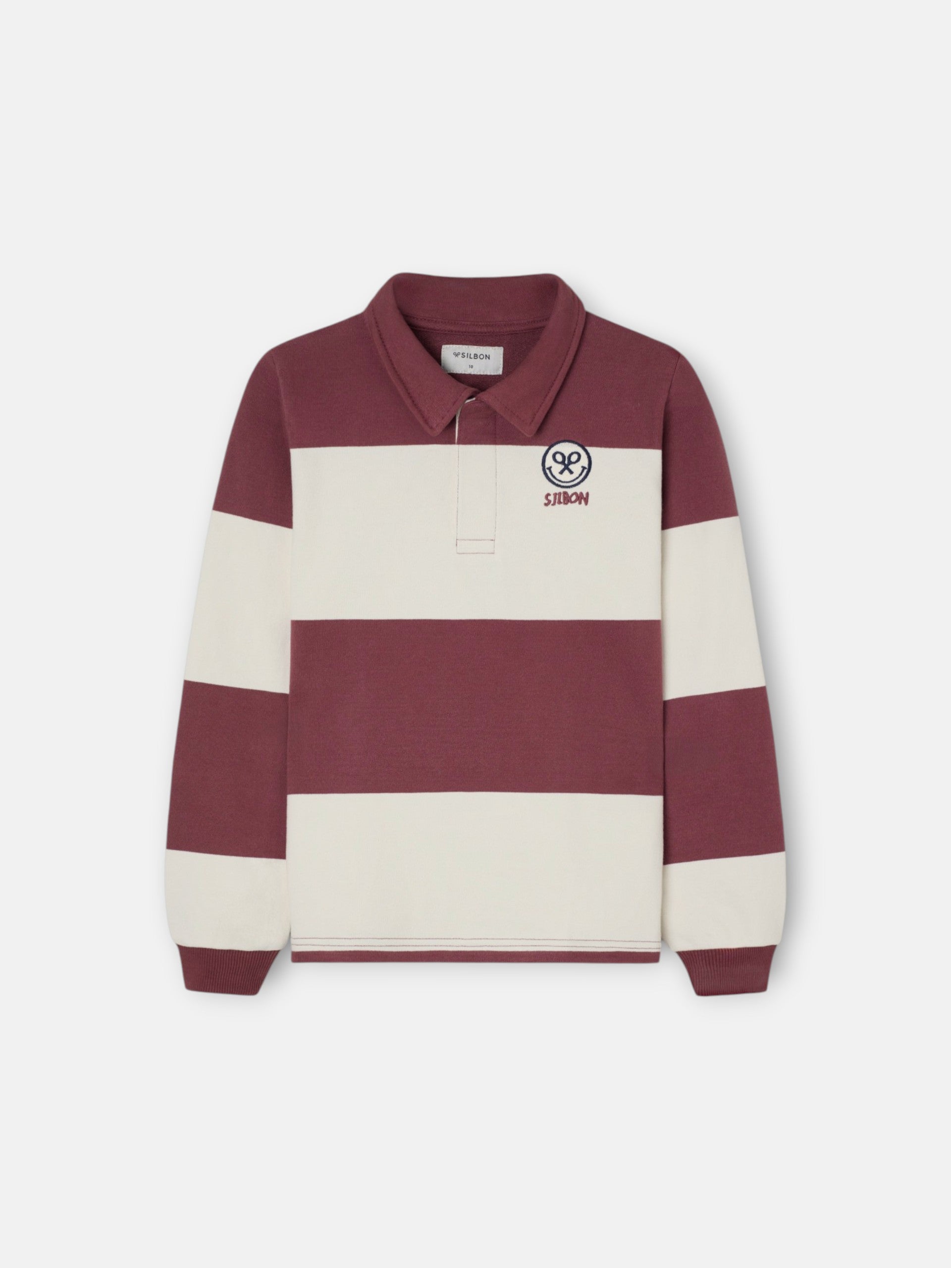 Sudadera kids cuello polo rayas smile burdeos