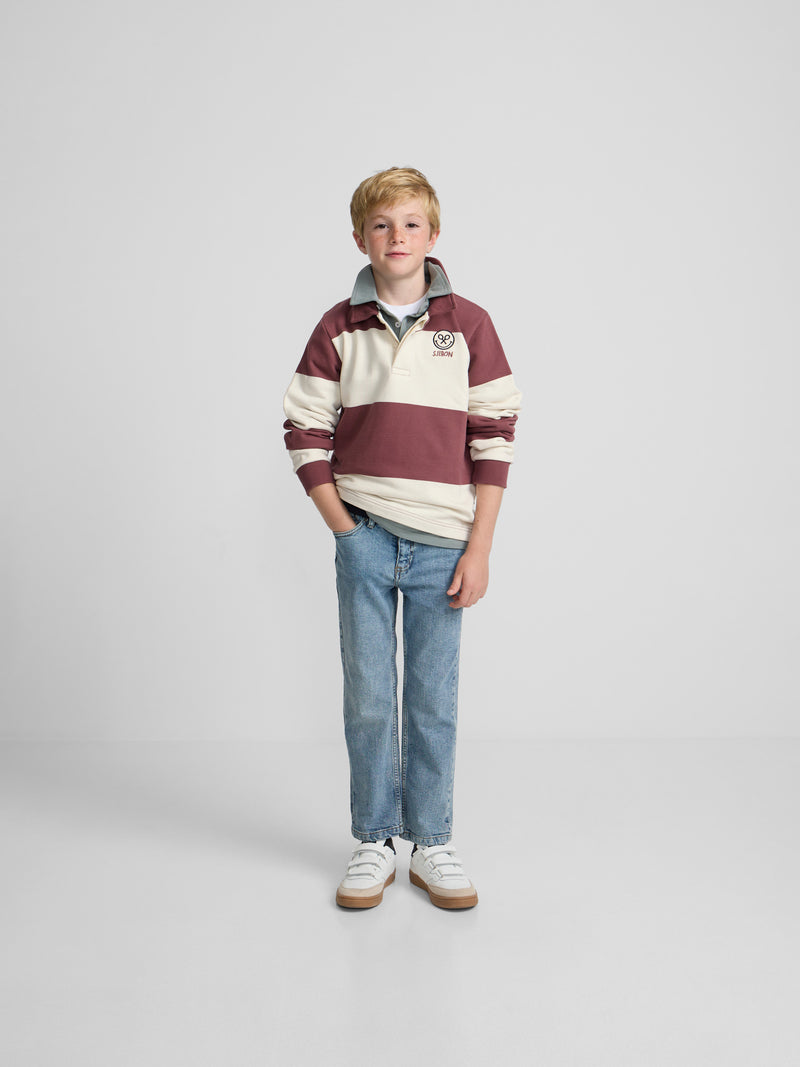 Kids sweatshirt with striped polo collar smile burgundy