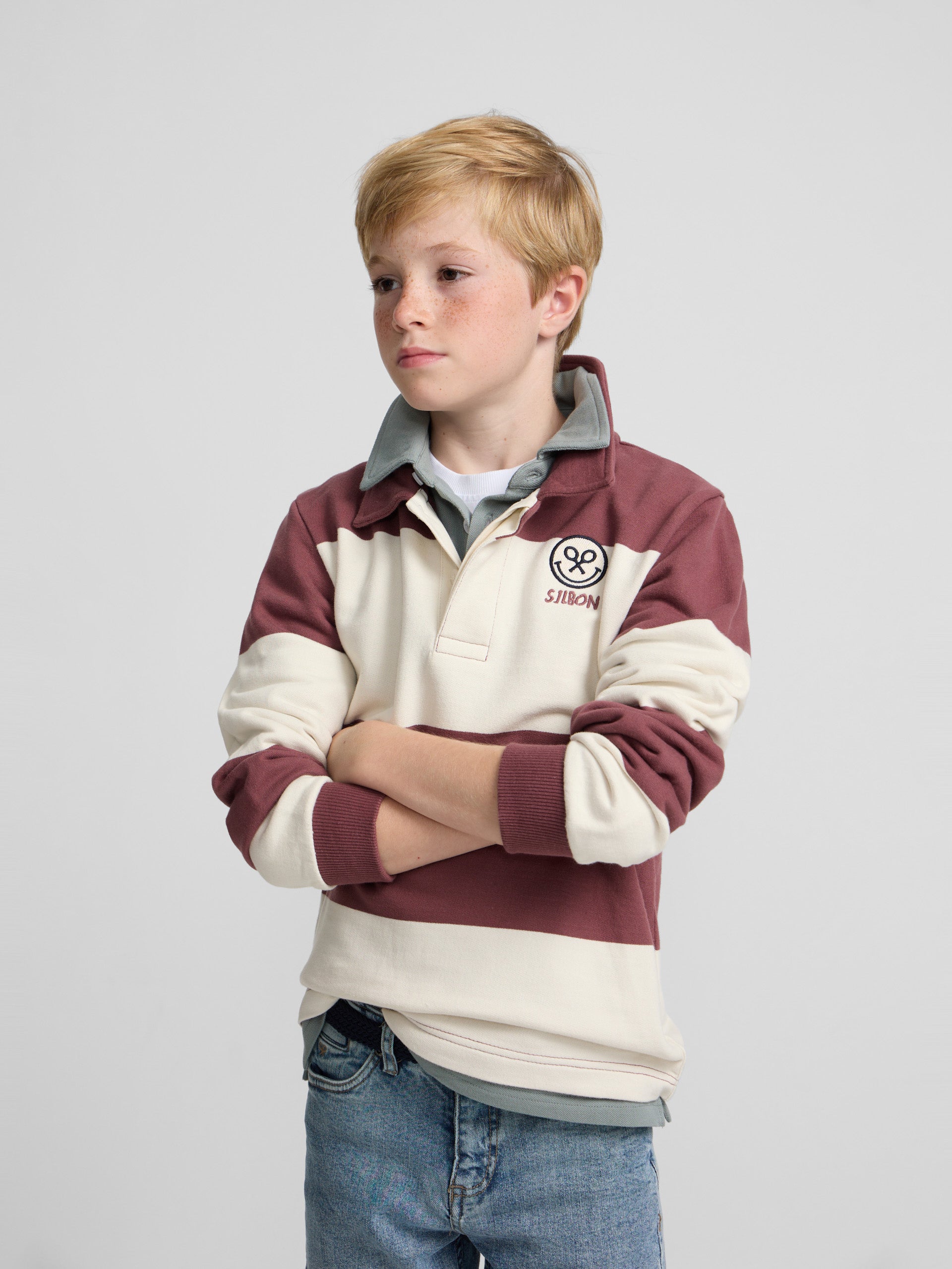 Sweat-shirt enfant col polo rayé smile bordeaux