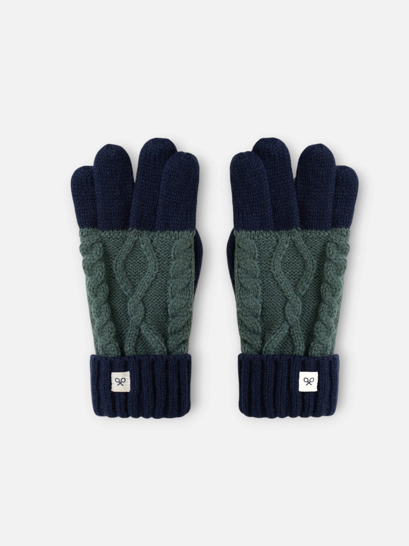 Guantes kids lana bicolor azul verde