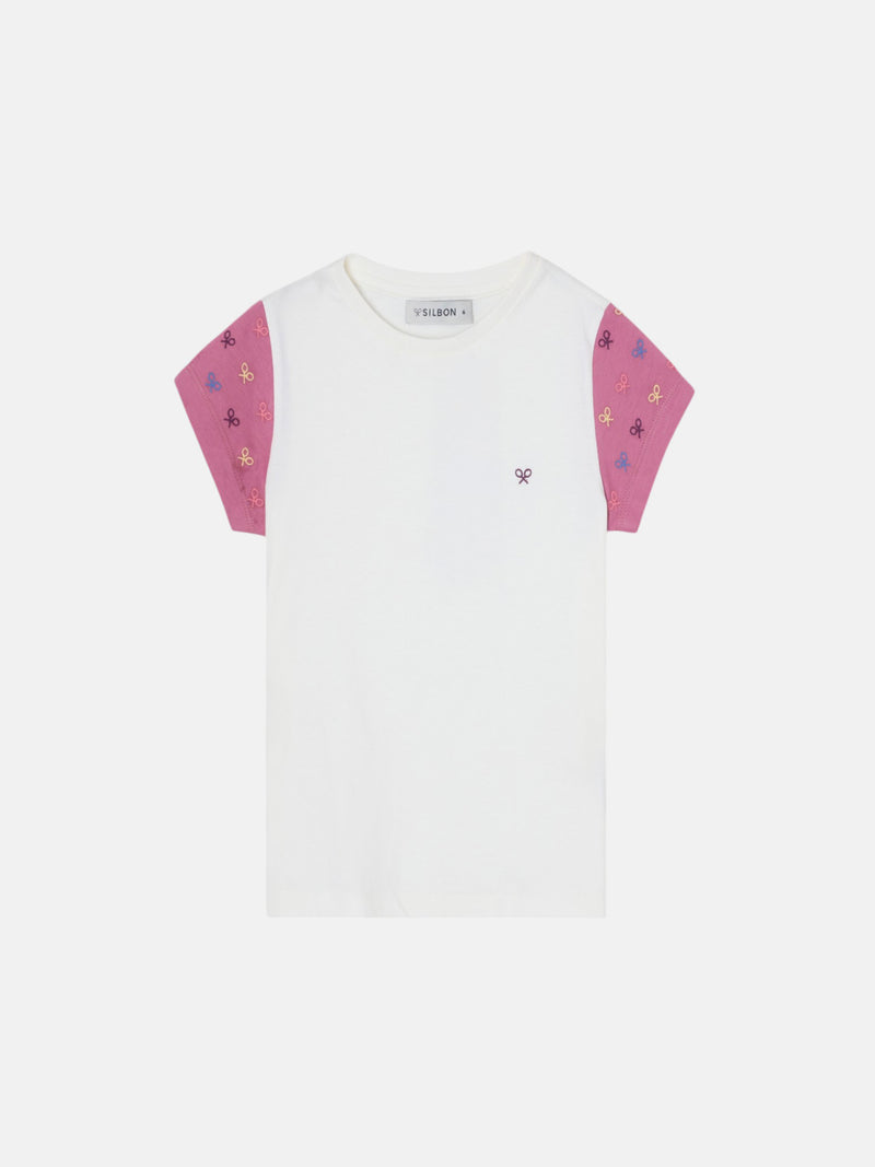 Camiseta girl raquetas mangas rosas blanco