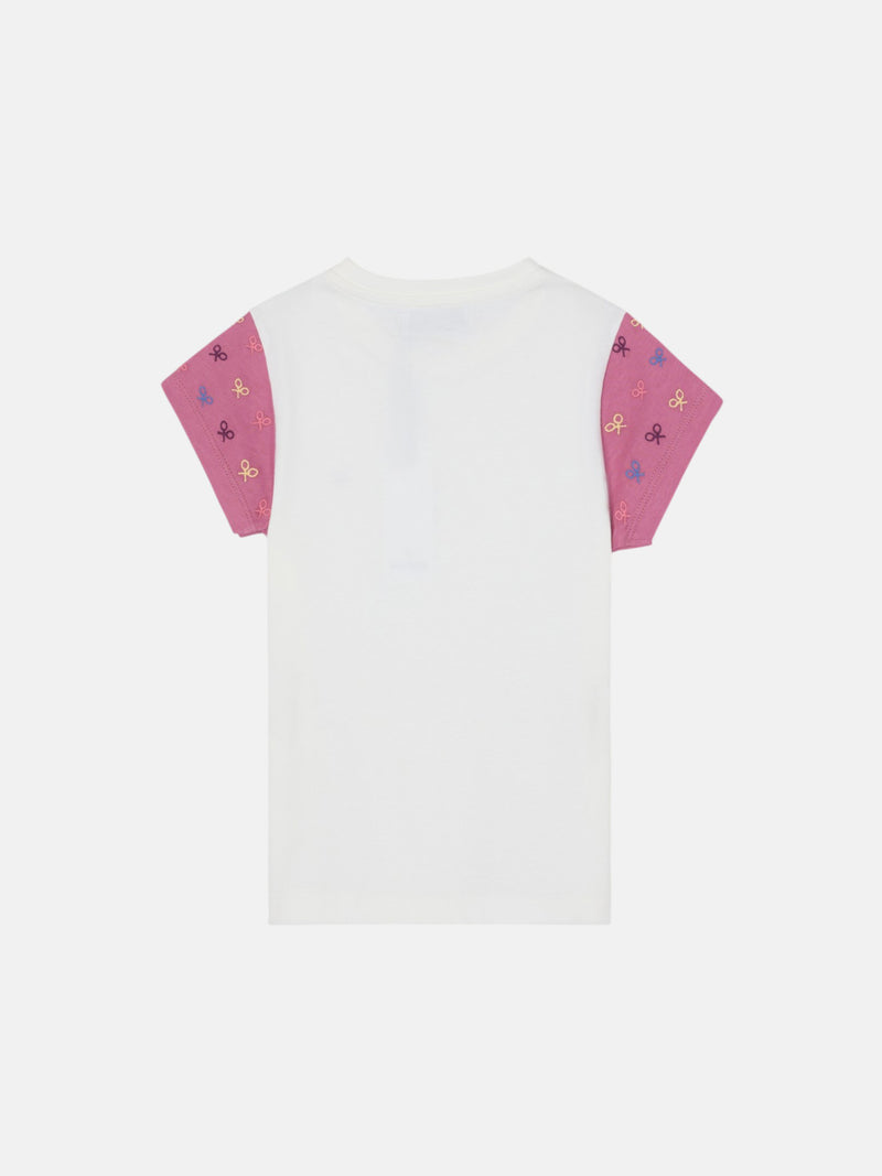 Camiseta girl raquetas mangas rosas blanco