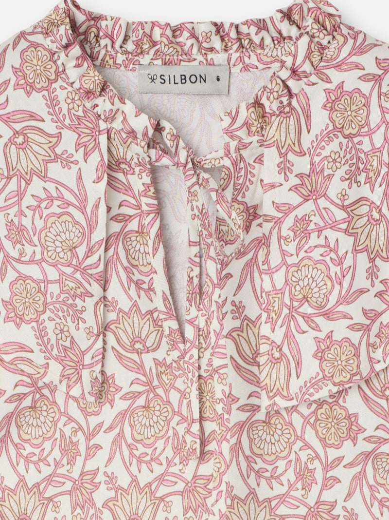 Blusa girl estampado flores rosa y blanco