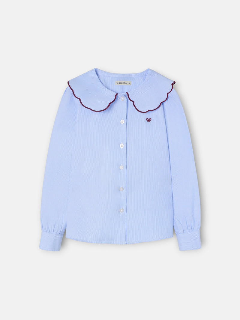 Camisa girl cuello bobo rayas celeste
