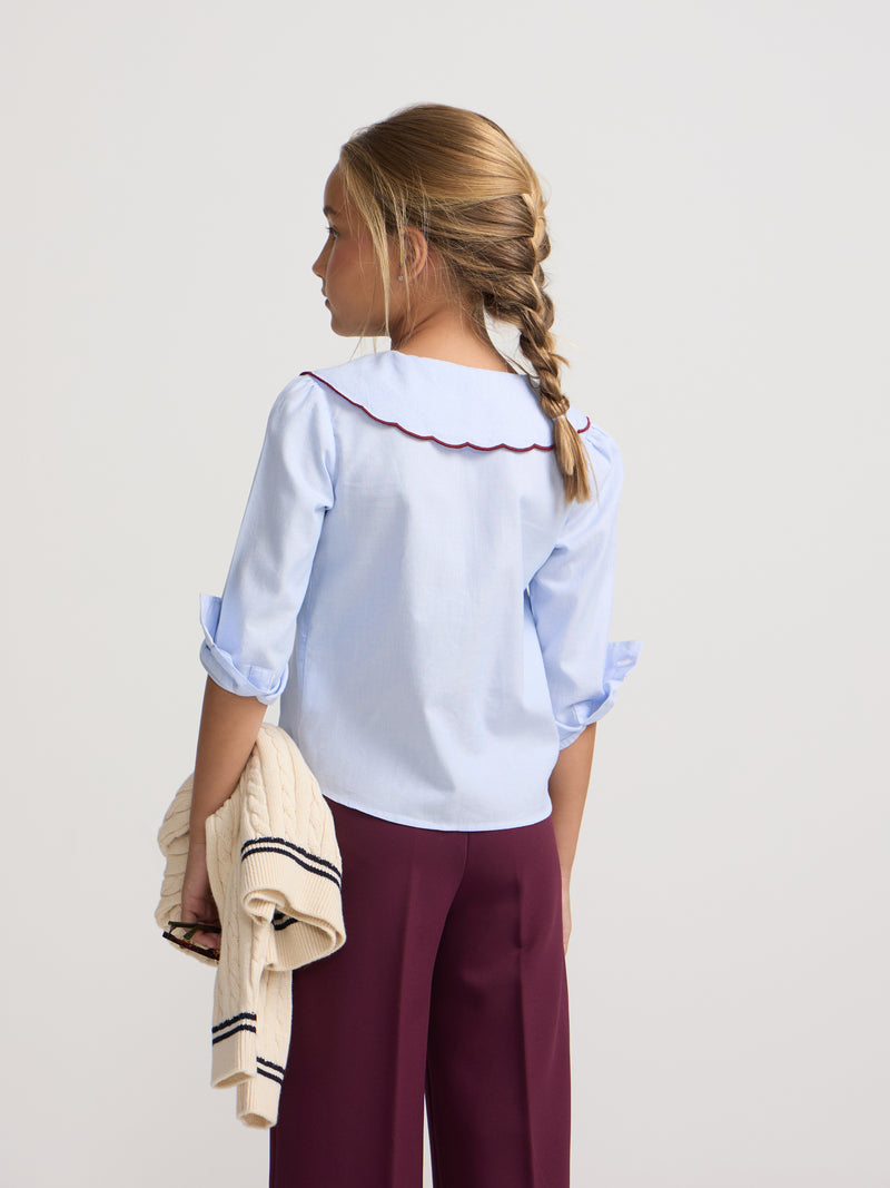Camisa girl cuello bobo rayas celeste