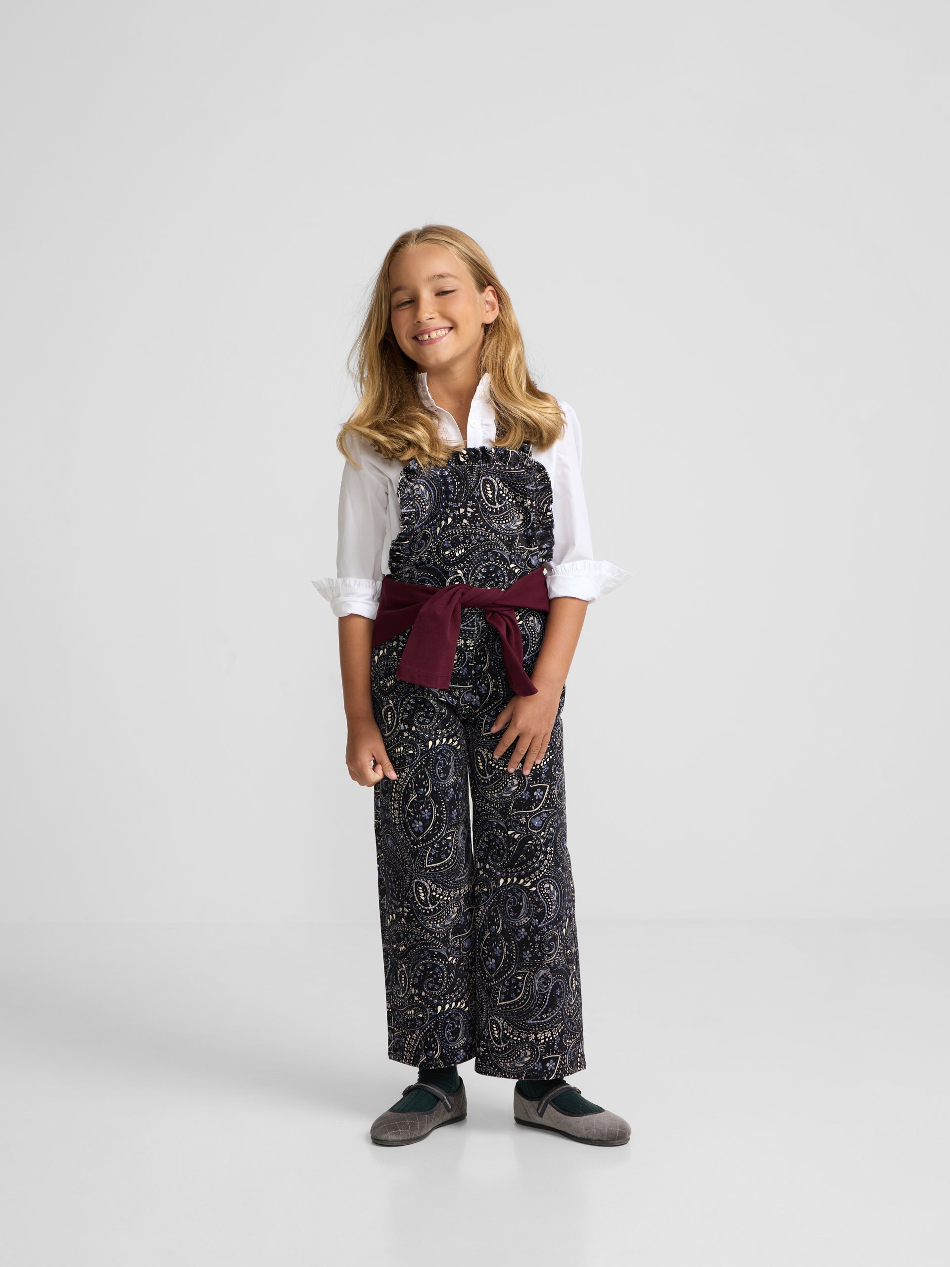 Salopette fille micropana imprimé paisley bleu