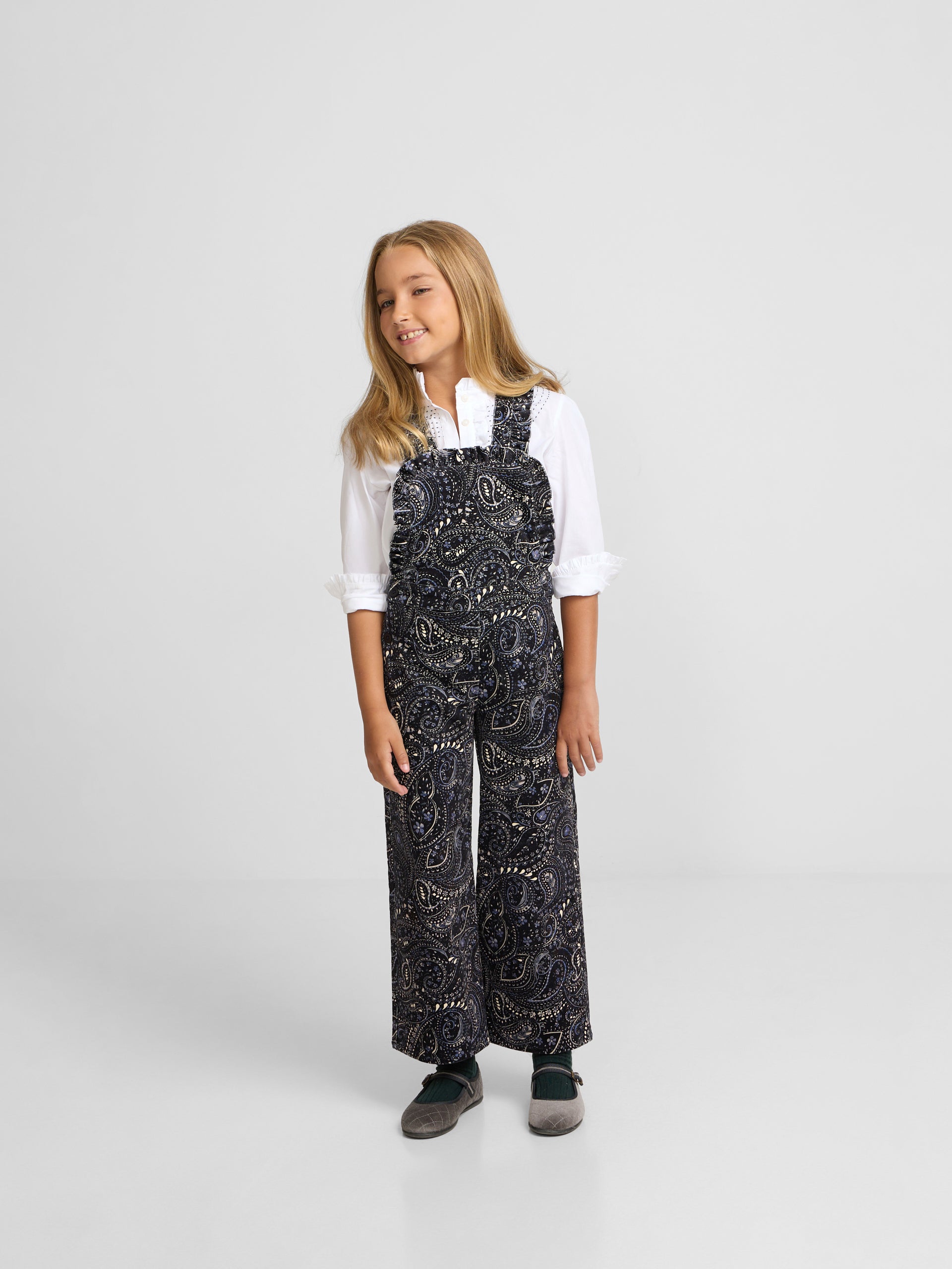 Salopette fille micropana imprimé paisley bleu
