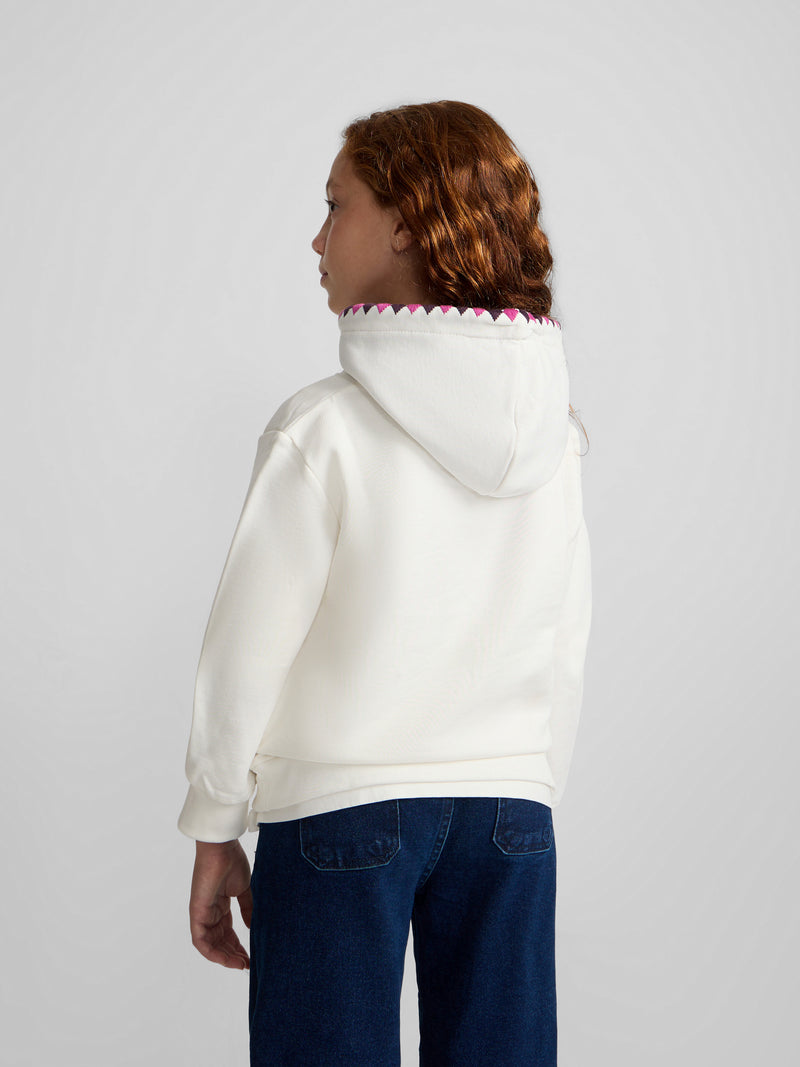 Sudadera girl capucha raqueta estampado crudo