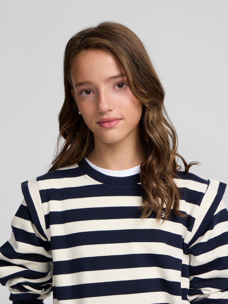 Sudadera girl hombreras rayas marino y crudo