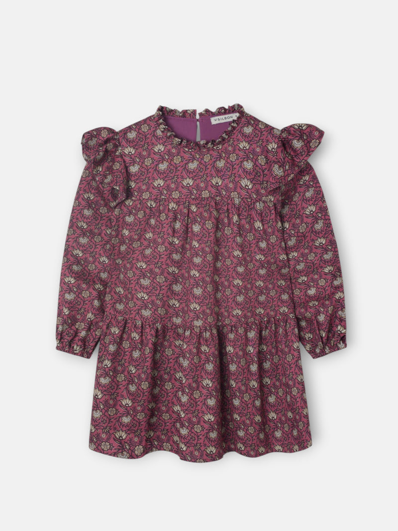 Vestido girl volantes estampado burdeos