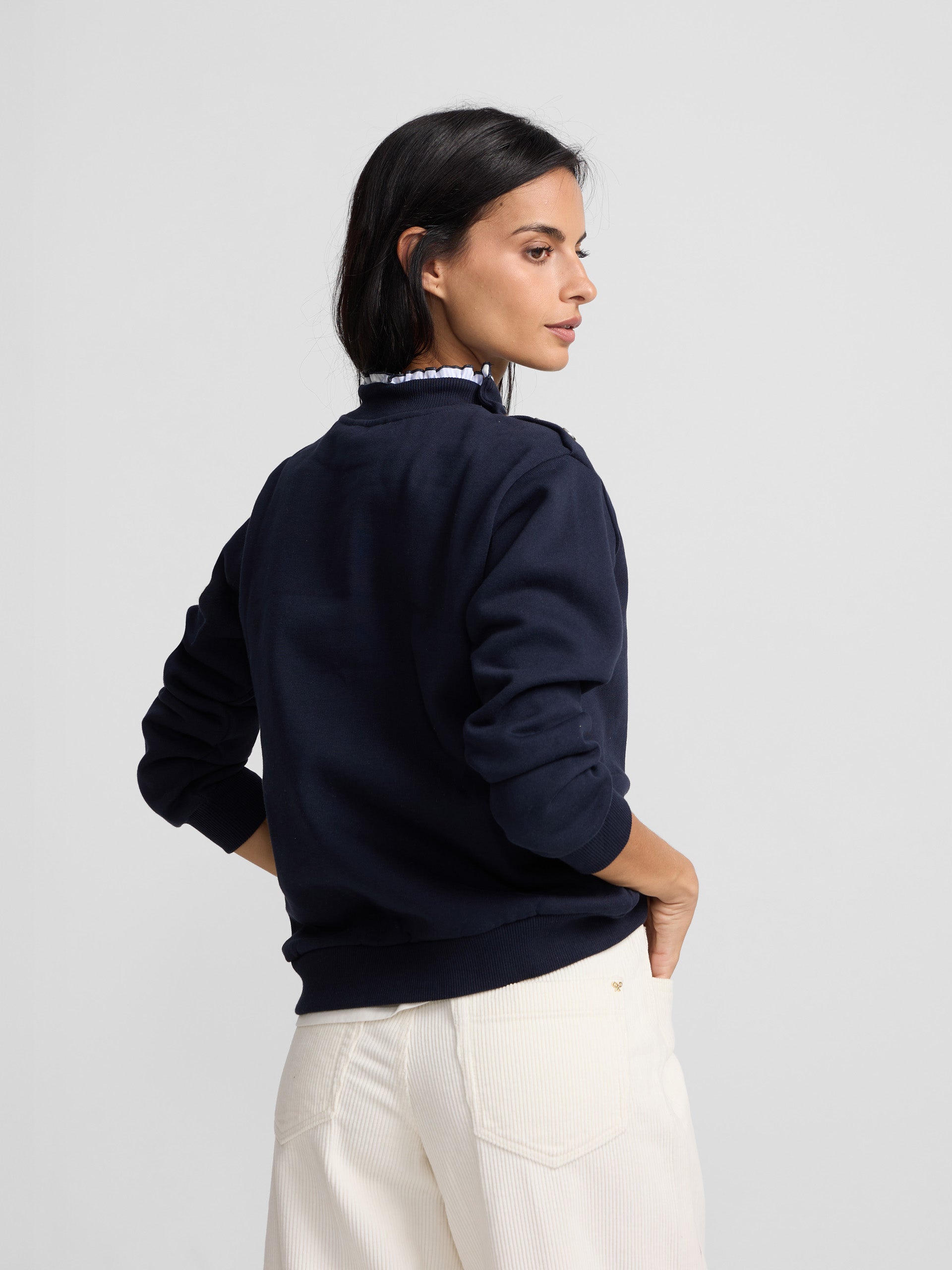 Sudadera woman cuello volante botones azul marino