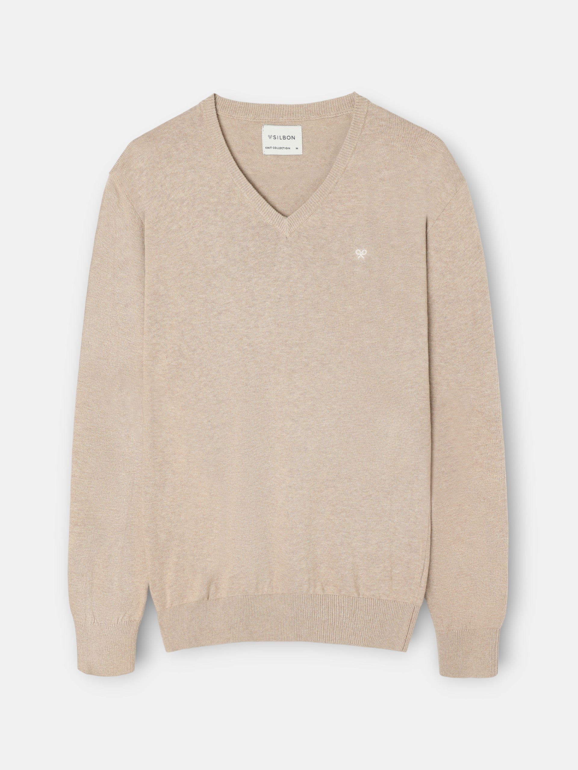 Jersey liso cuello pico marron claro