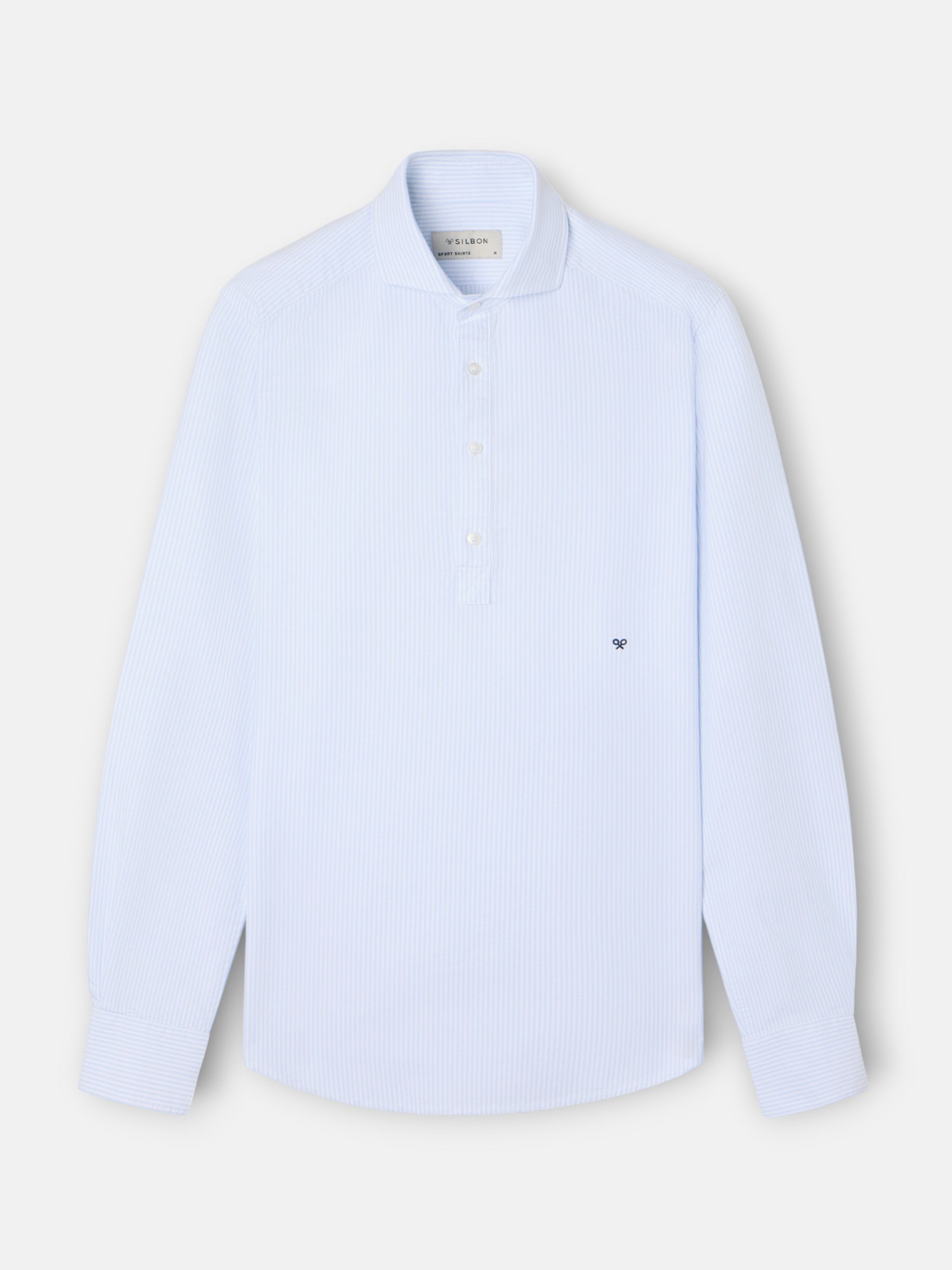 Polo desportivo oxford riscas azul-claro