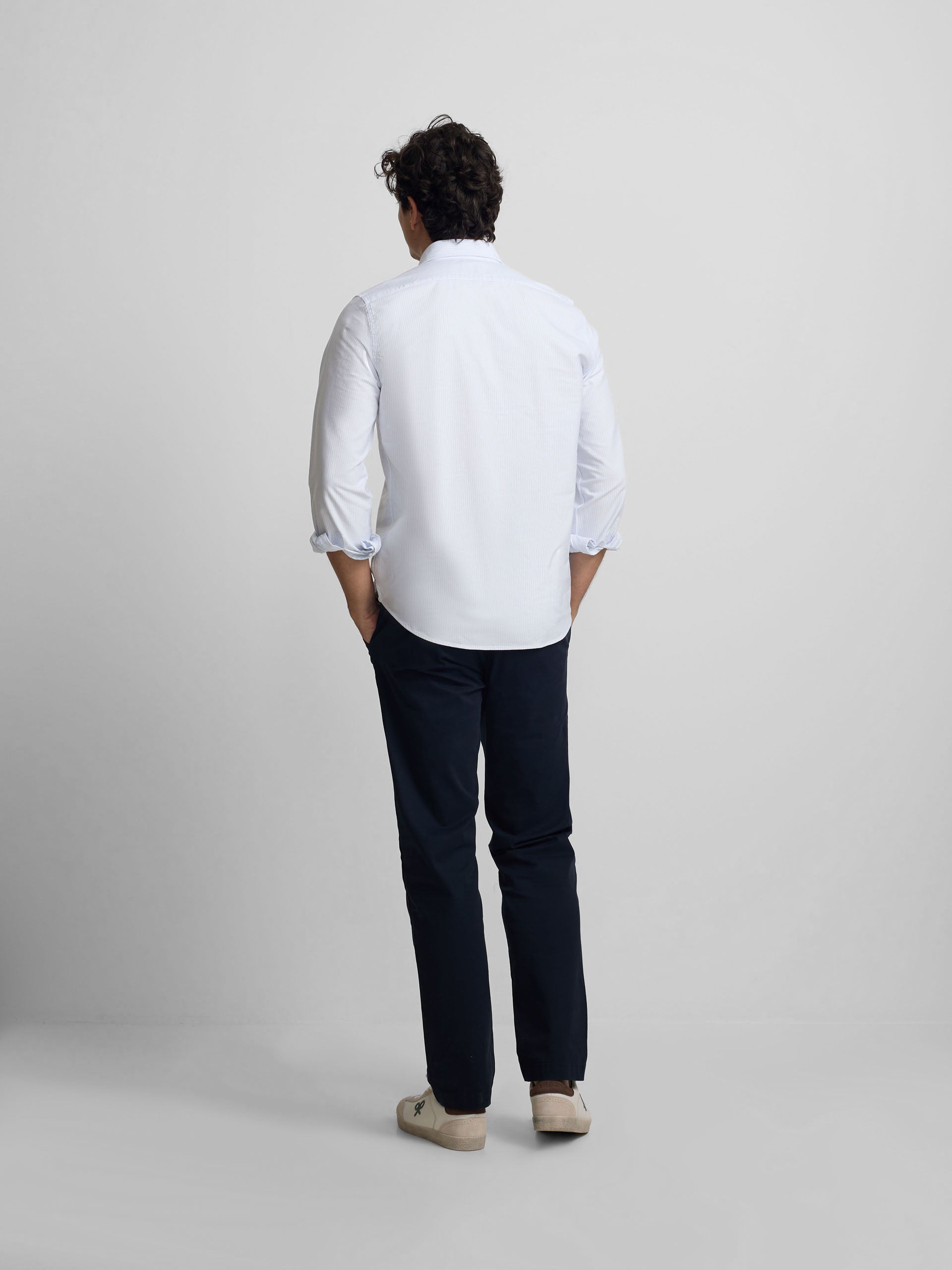 Polo desportivo oxford riscas azul-claro