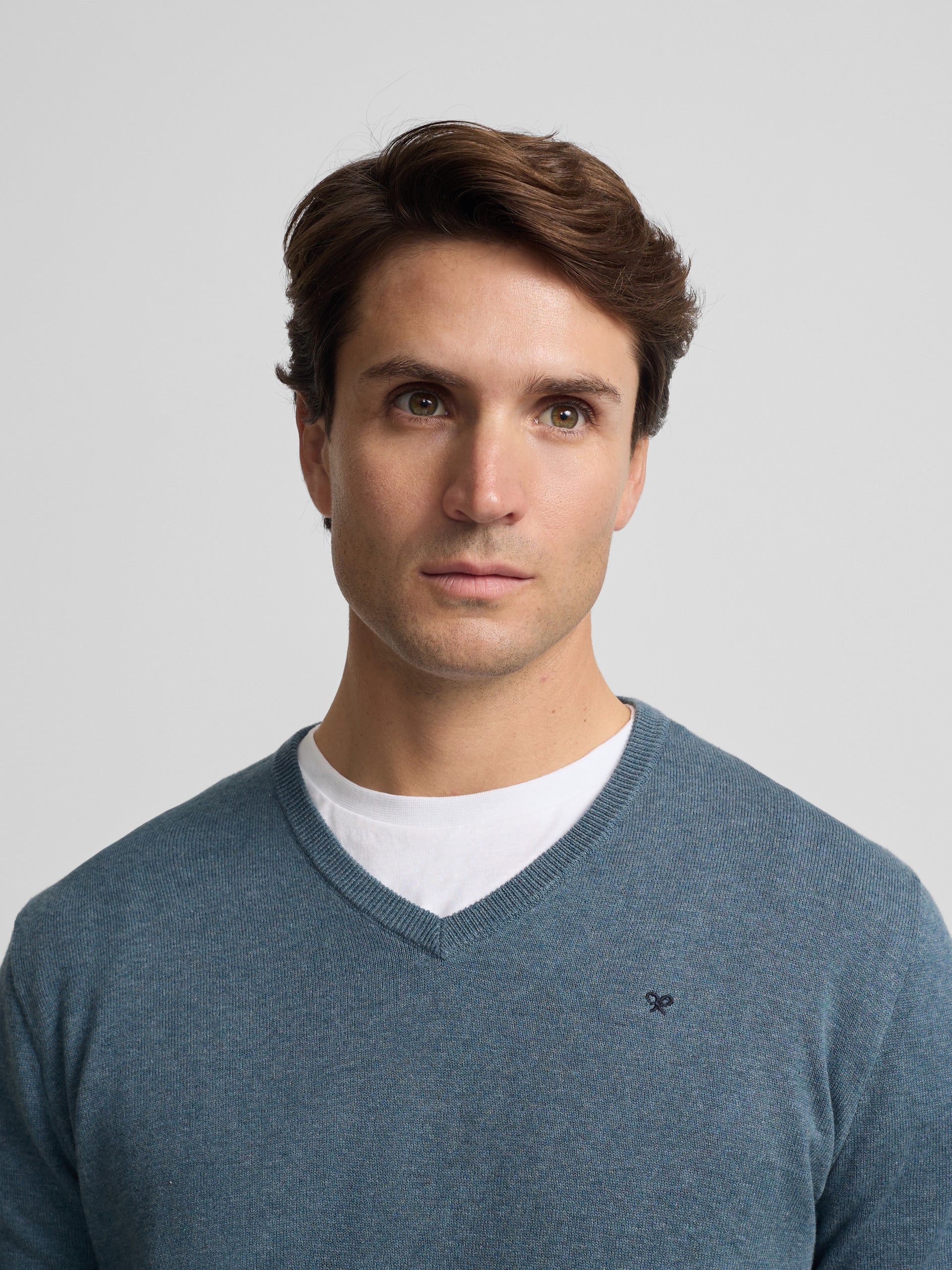 Plain light blue V-neck sweater