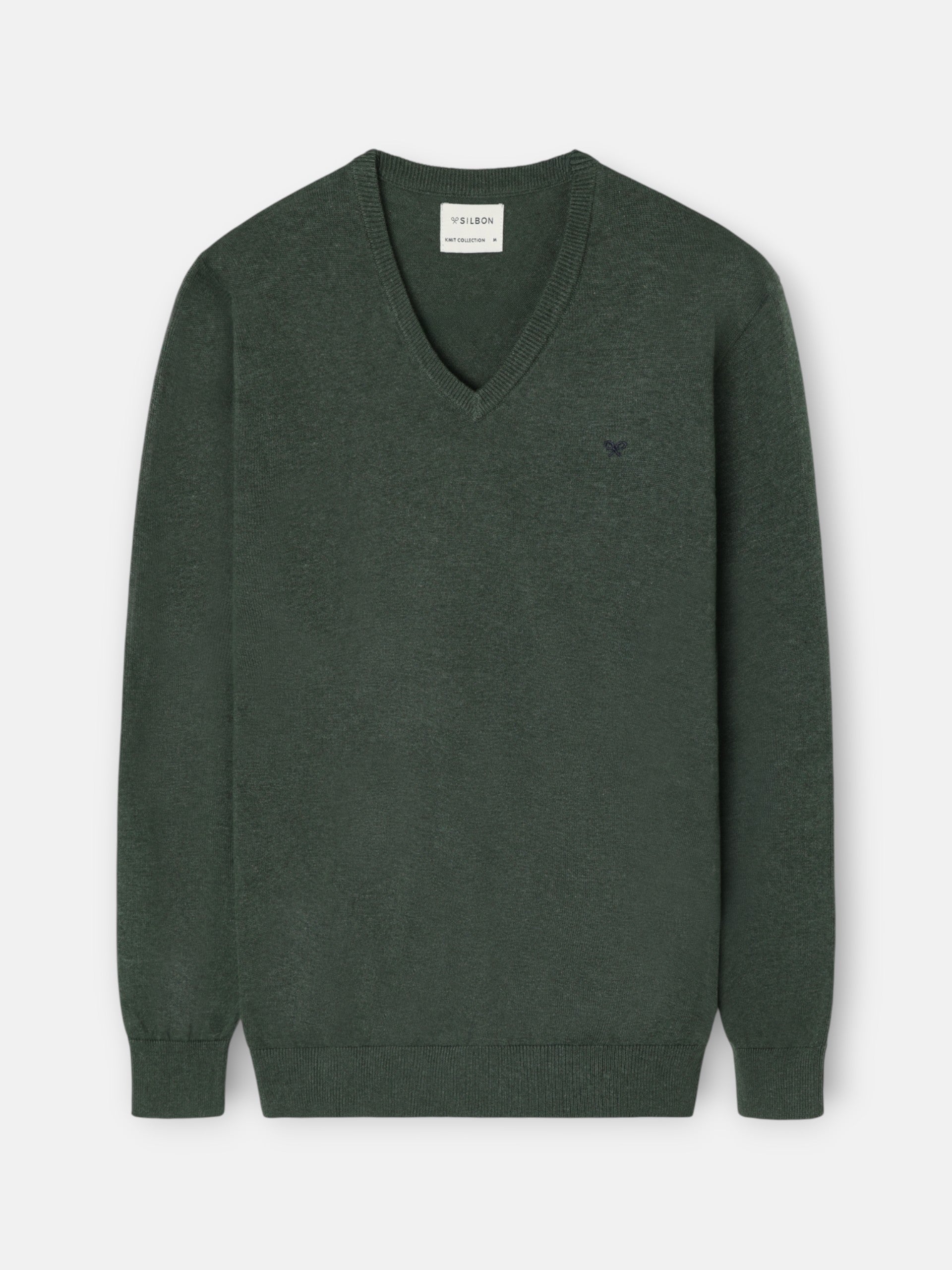 Camisola lisa de decote em bico verde escuro