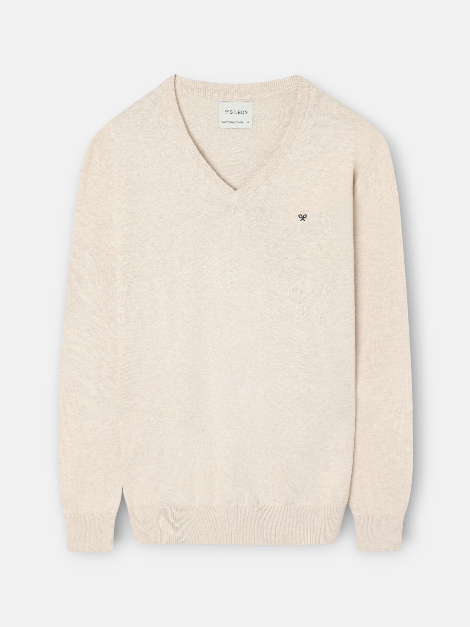 Camisola lisa de decote em bico creme