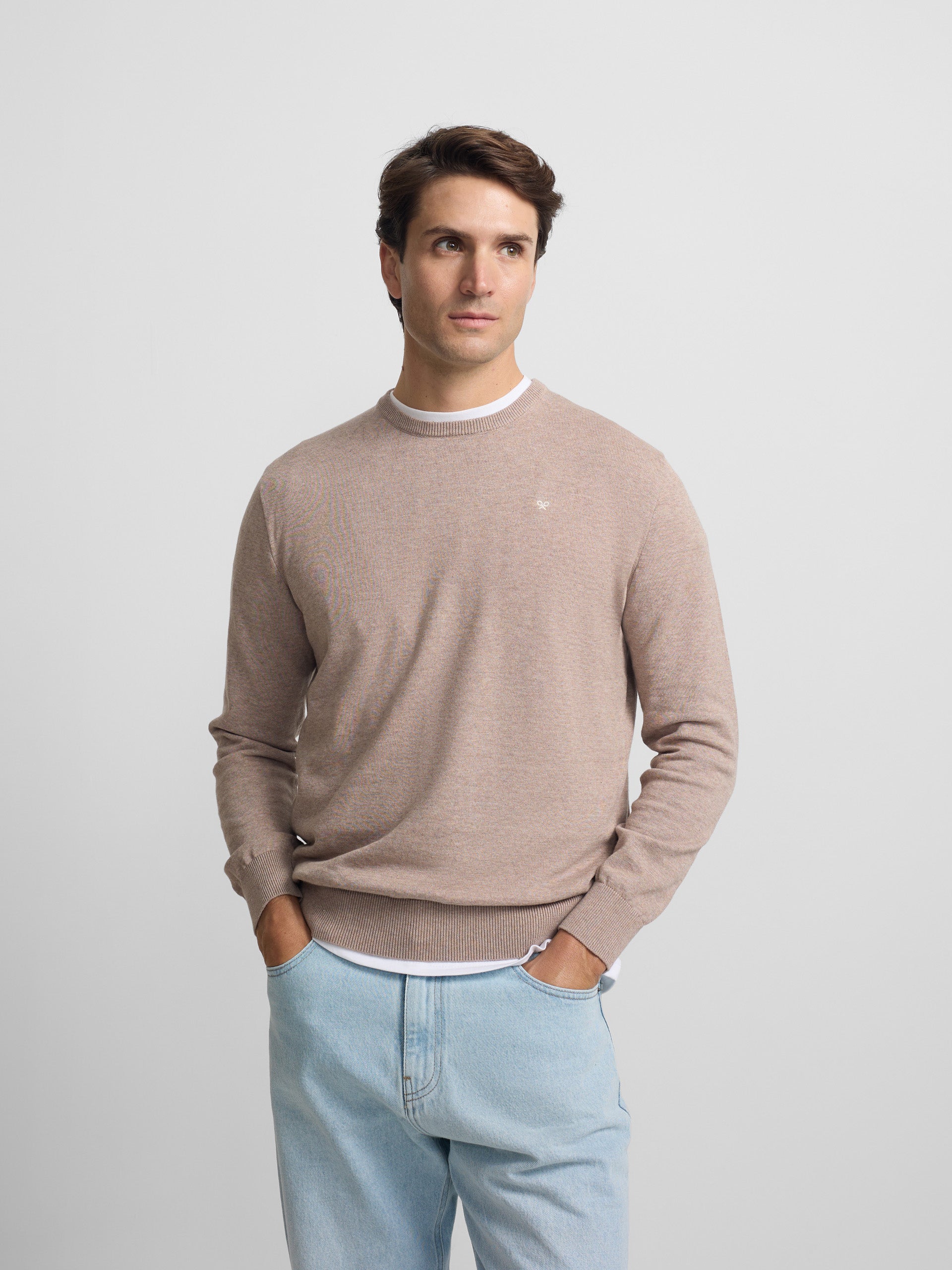 Camisola lisa gola redonda bege médio