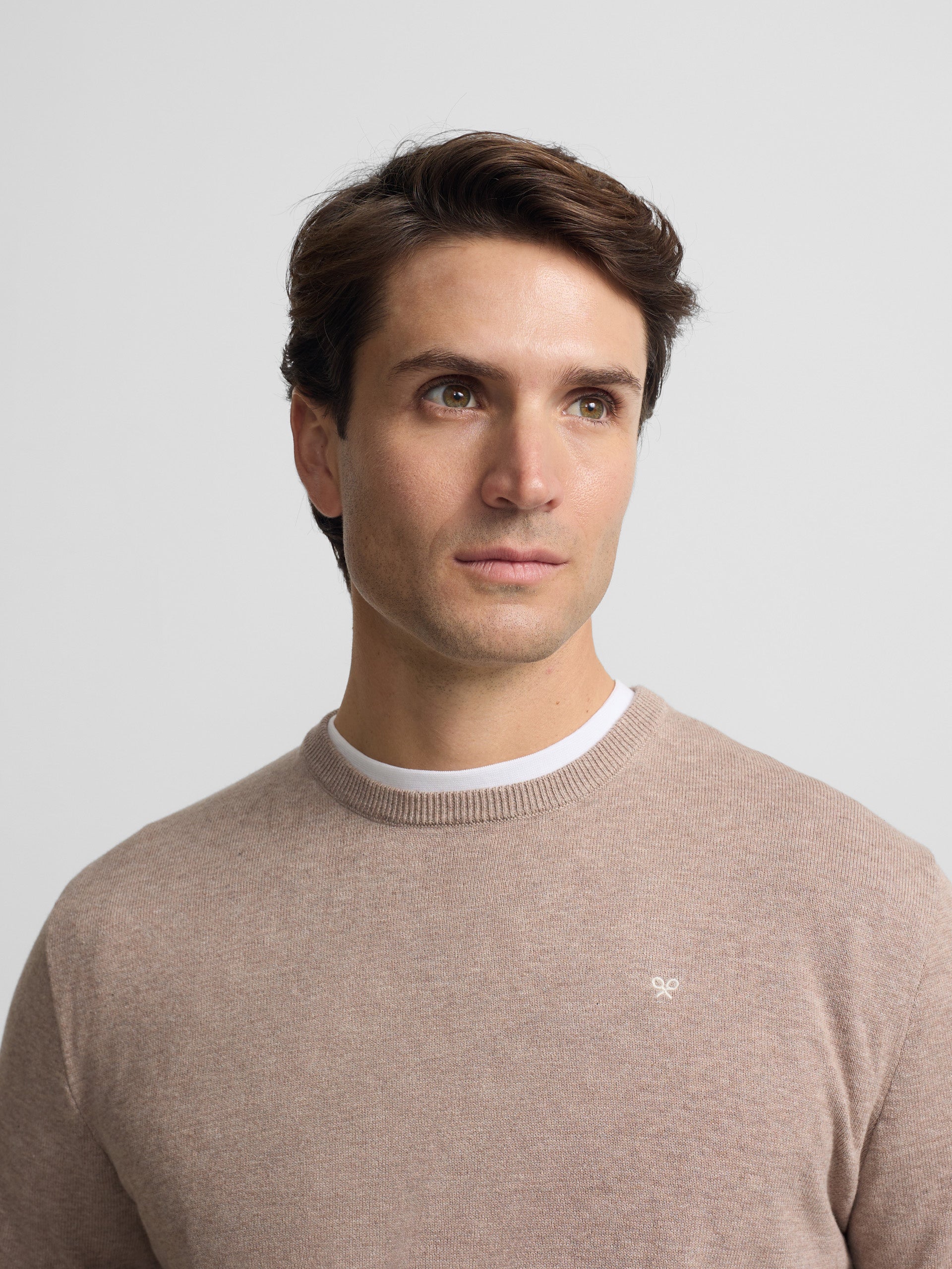 Camisola lisa gola redonda bege médio