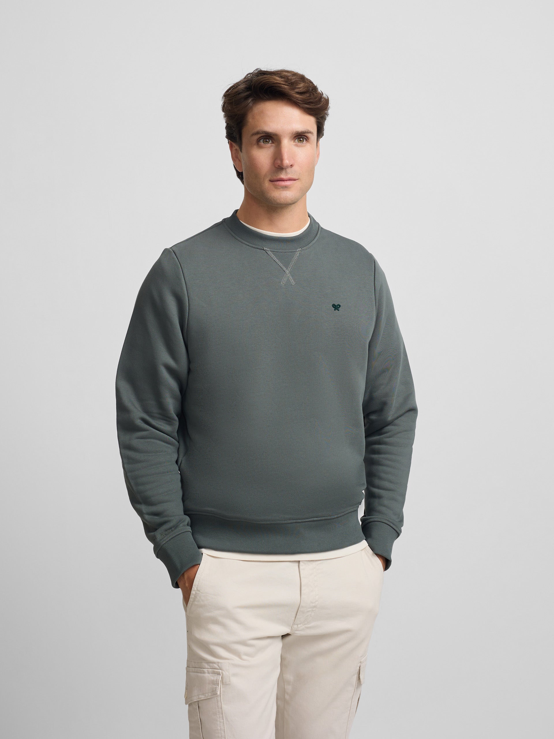 Sweat-shirt en tissu éponge vert foncé avec mini logo Silbon