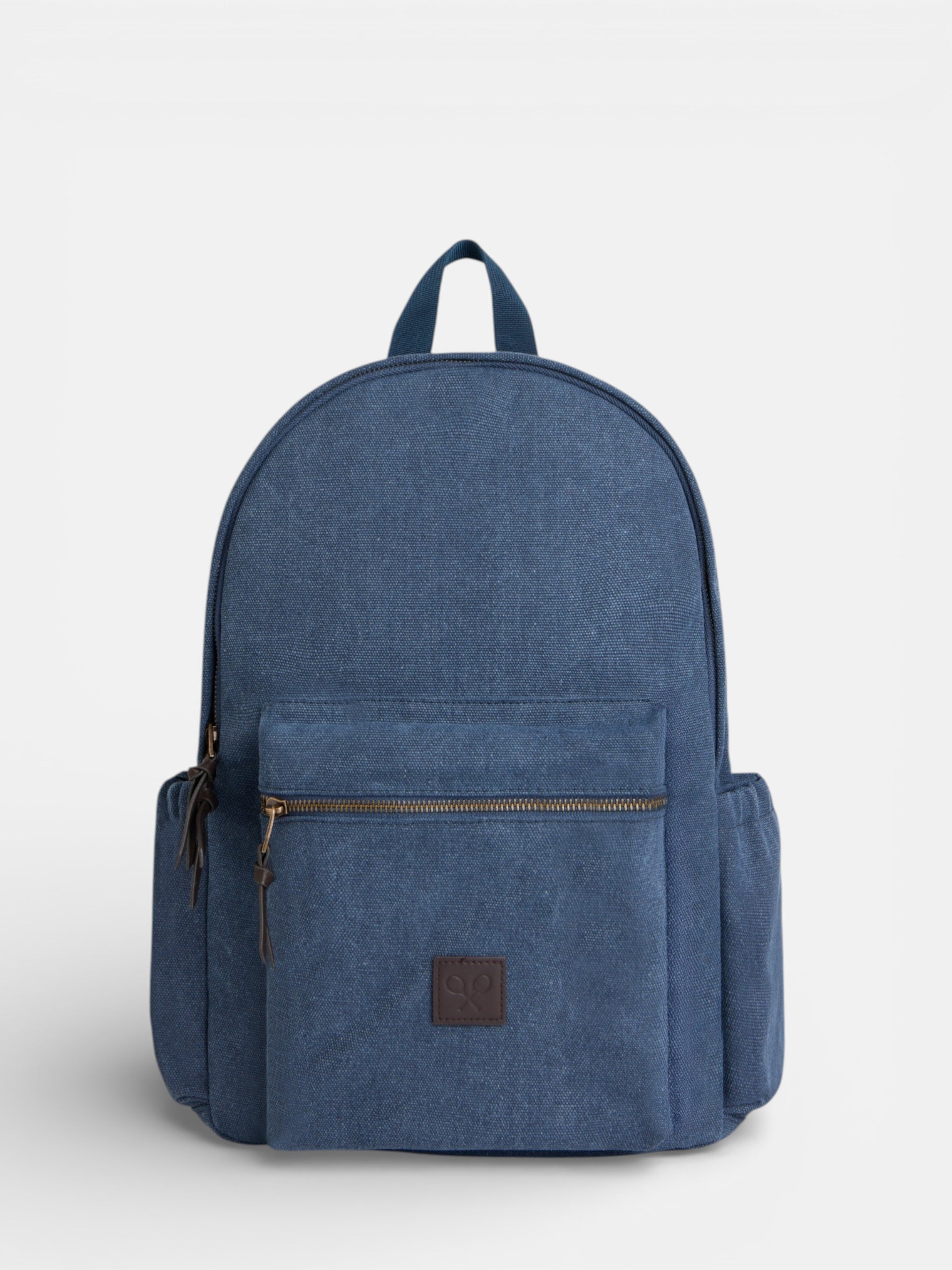 Mochila com detalhe em pele azul-marinho