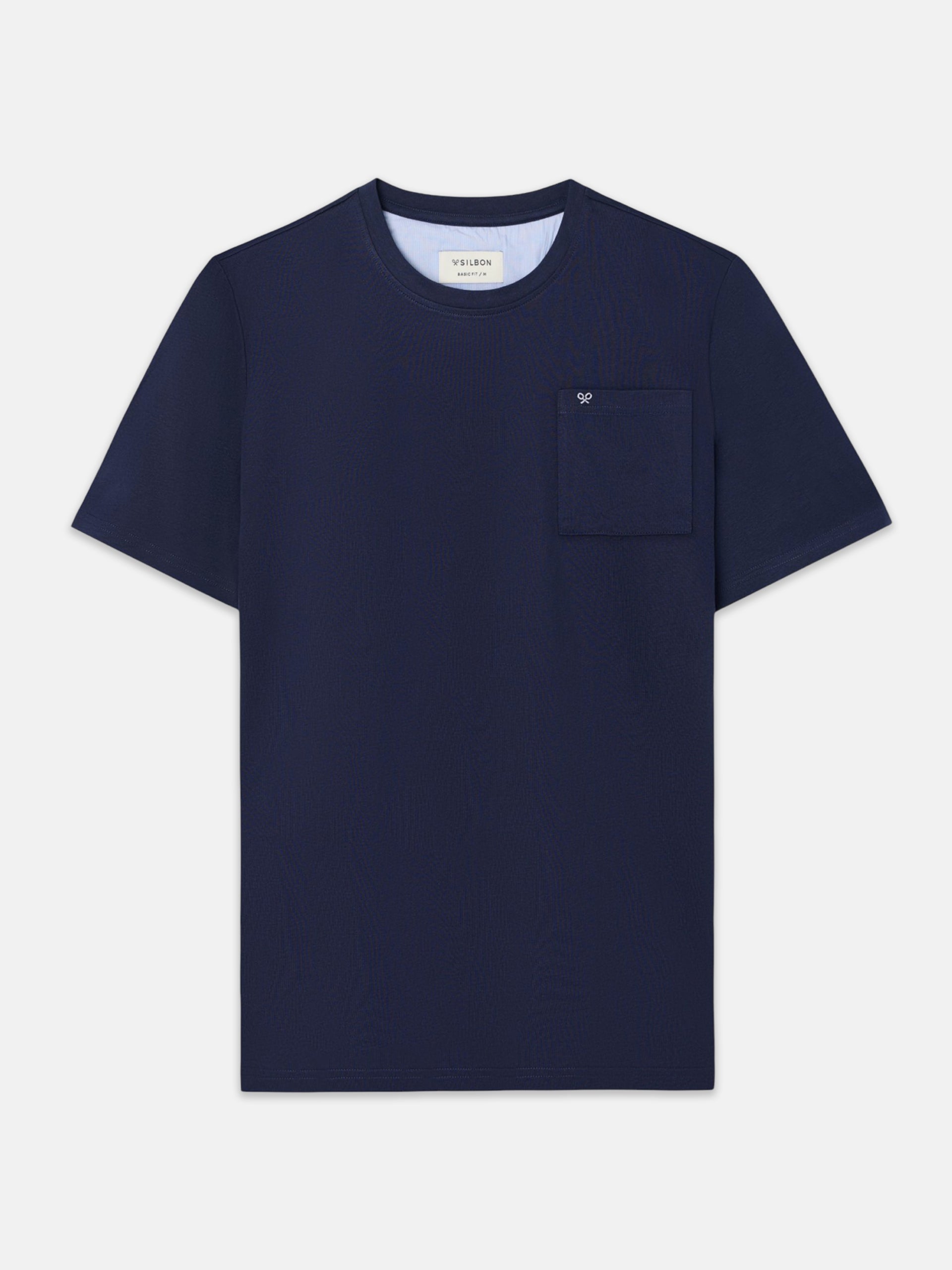 Pijama curto com bolso às riscas azul-marinho