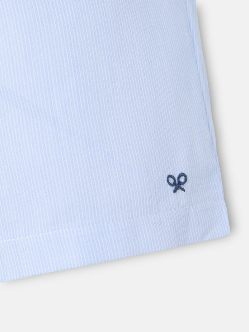 Short pajamas with navy blue striped pocket
