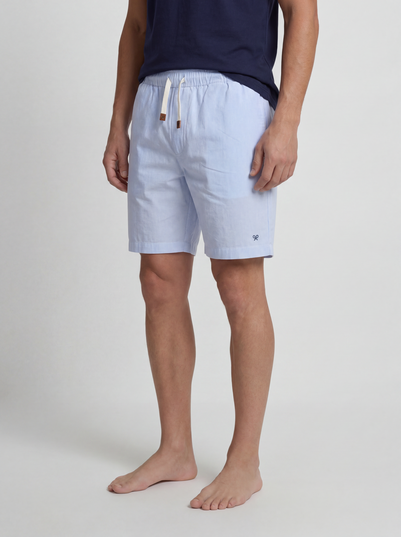 Short pajamas with navy blue striped pocket