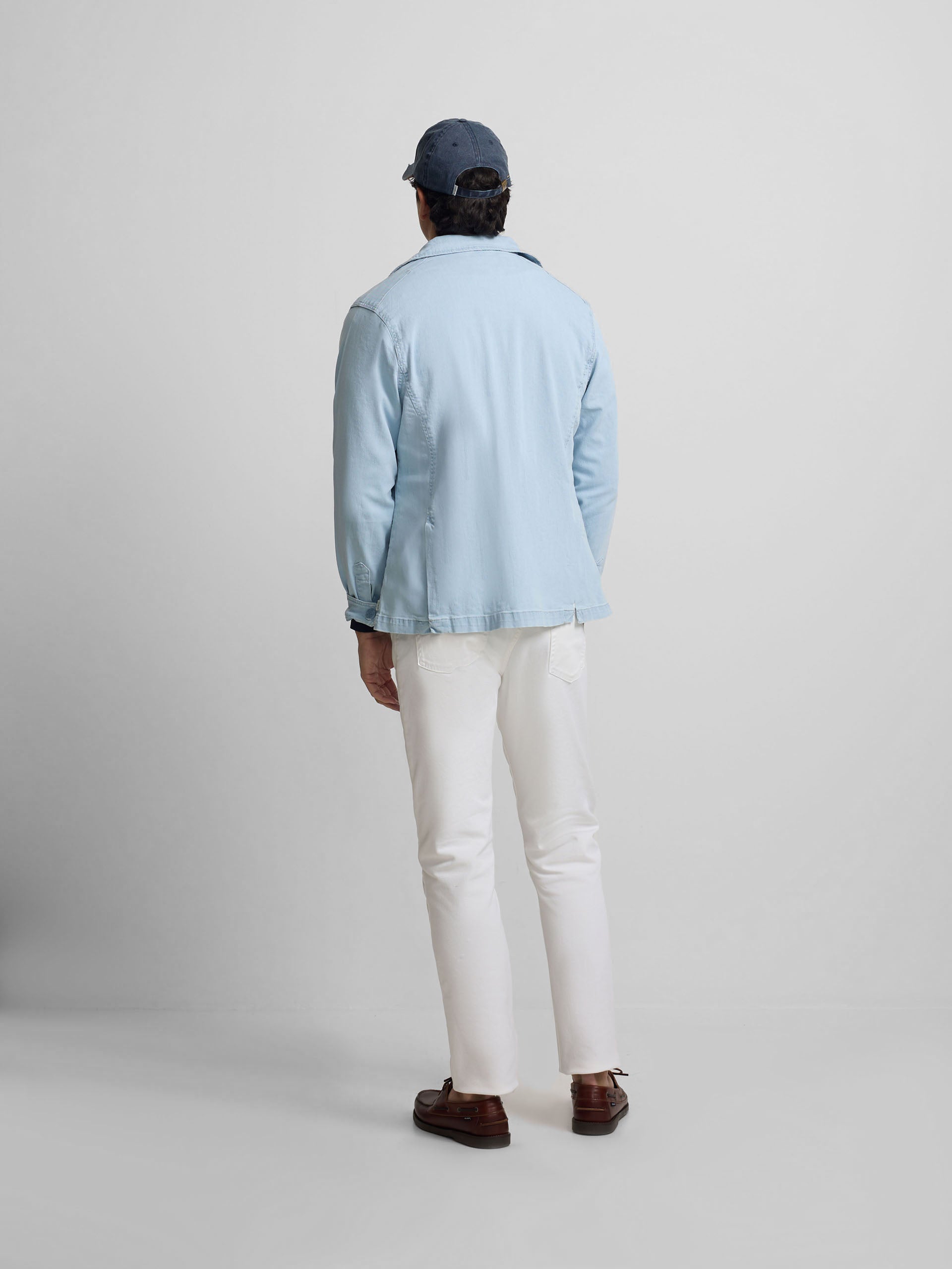 Light blue denim semi-blazer with pockets