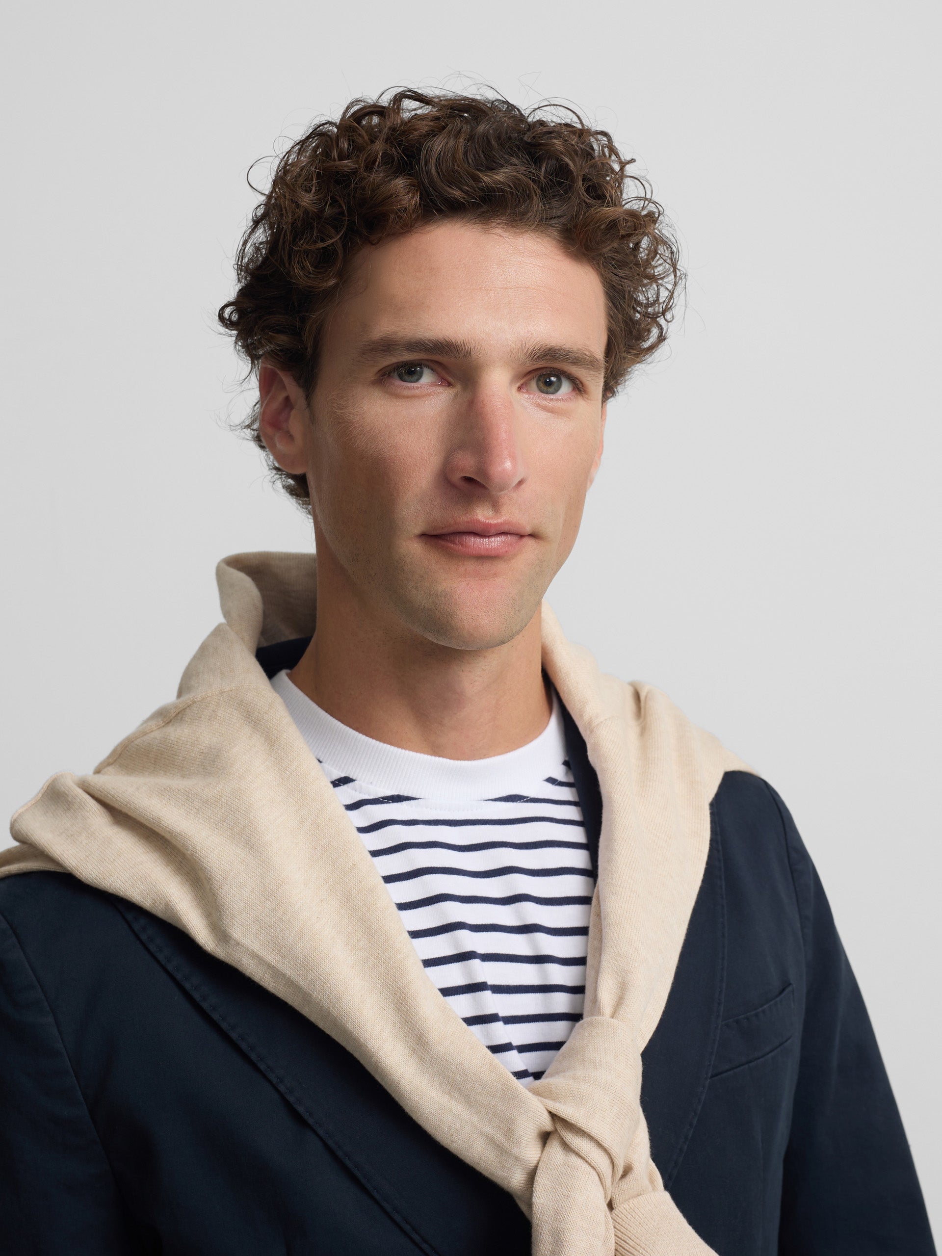 Navy blue casual double-breasted blazer