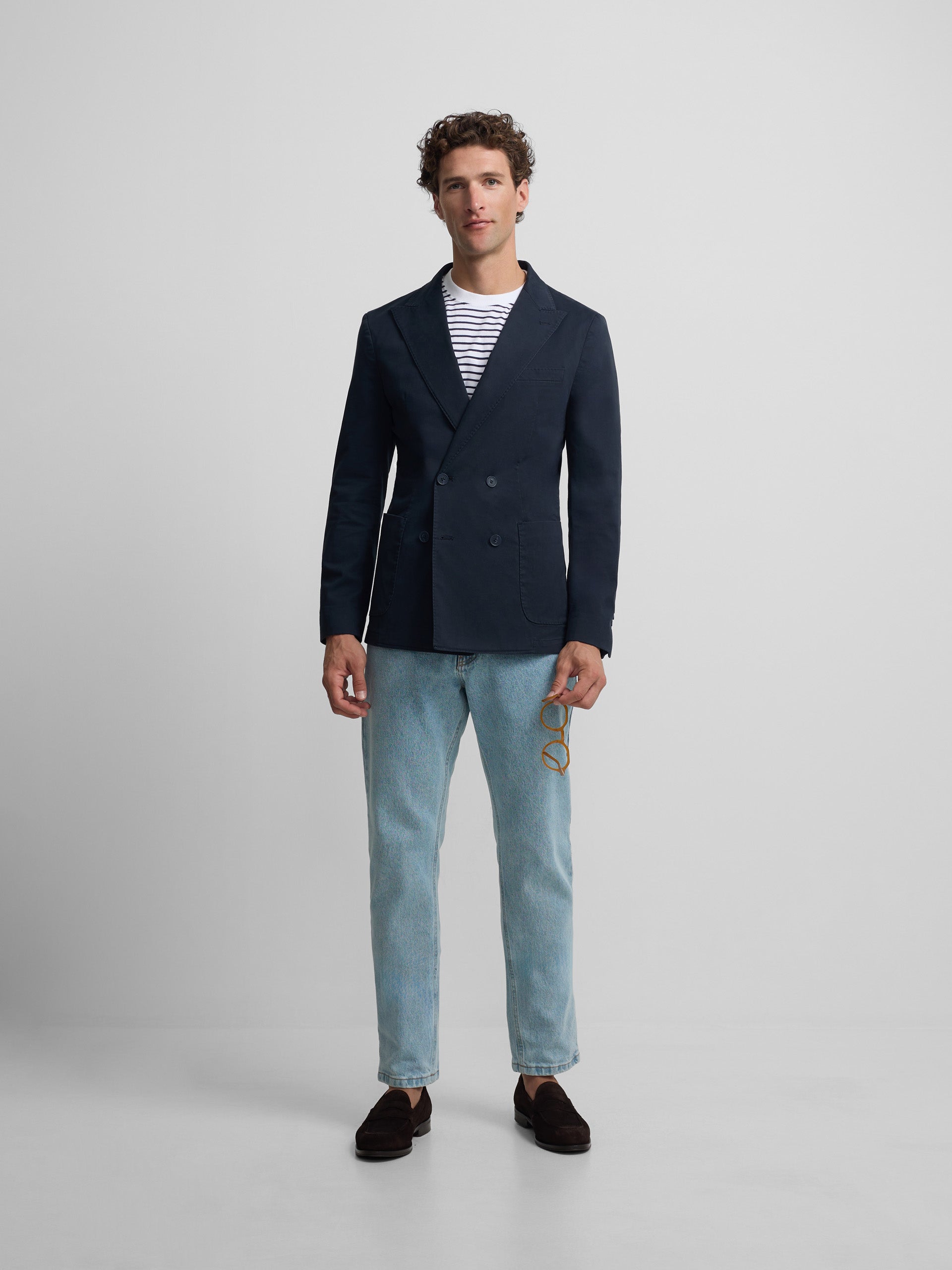 Navy blue casual double-breasted blazer