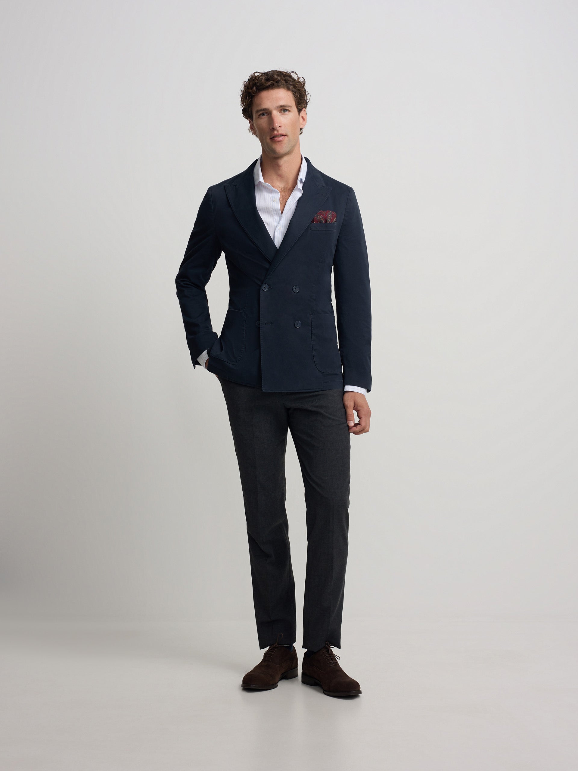 Navy blue casual double-breasted blazer