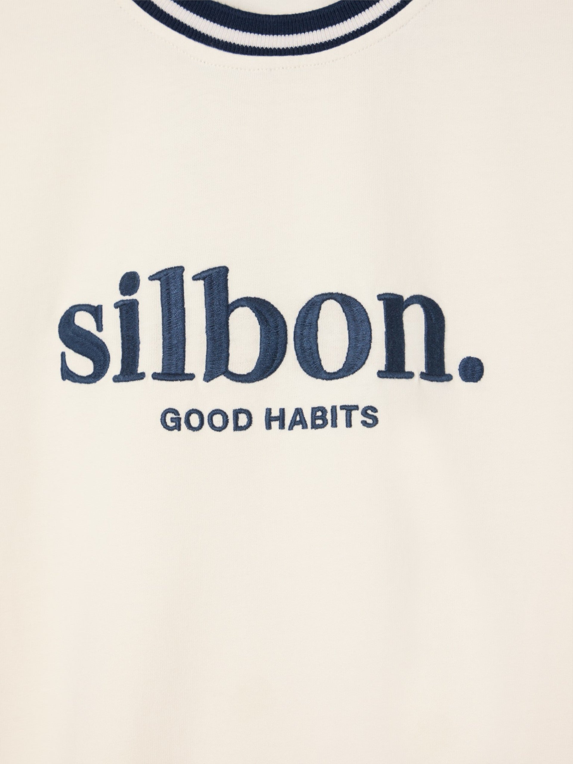 T-shirt bonnes habitudes crème bleu marine