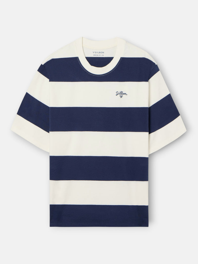 T-shirt coupe spéciale à rayures larges marine