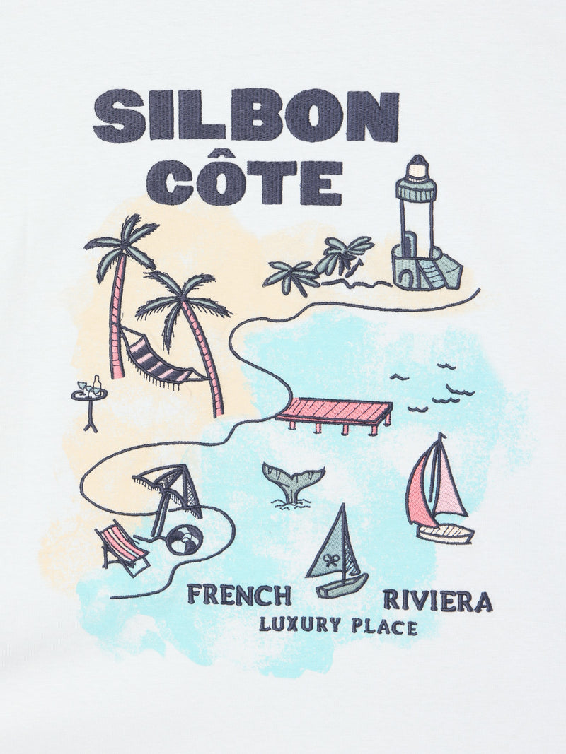 Silbon aquamarine neck t-shirt