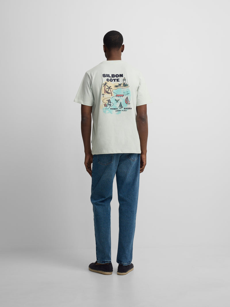 Silbon aquamarine neck t-shirt