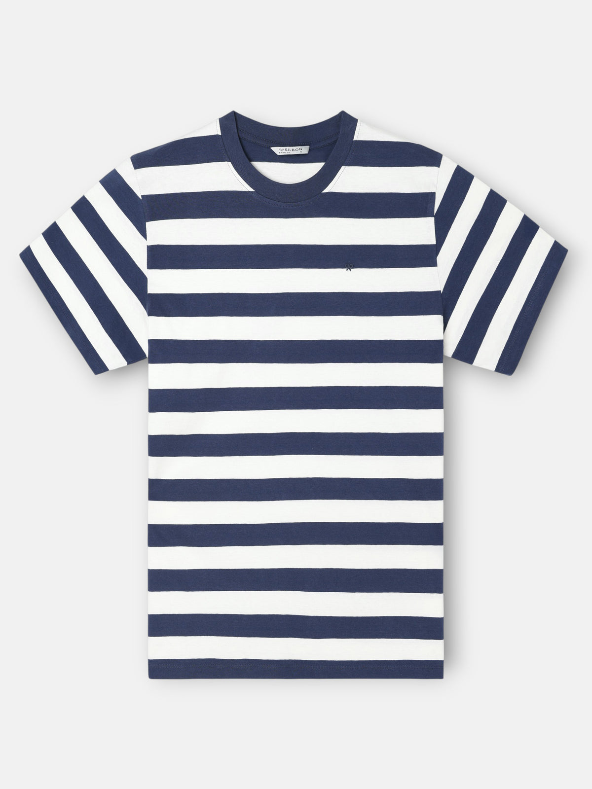 Camiseta minilogo riscas azul-marinho