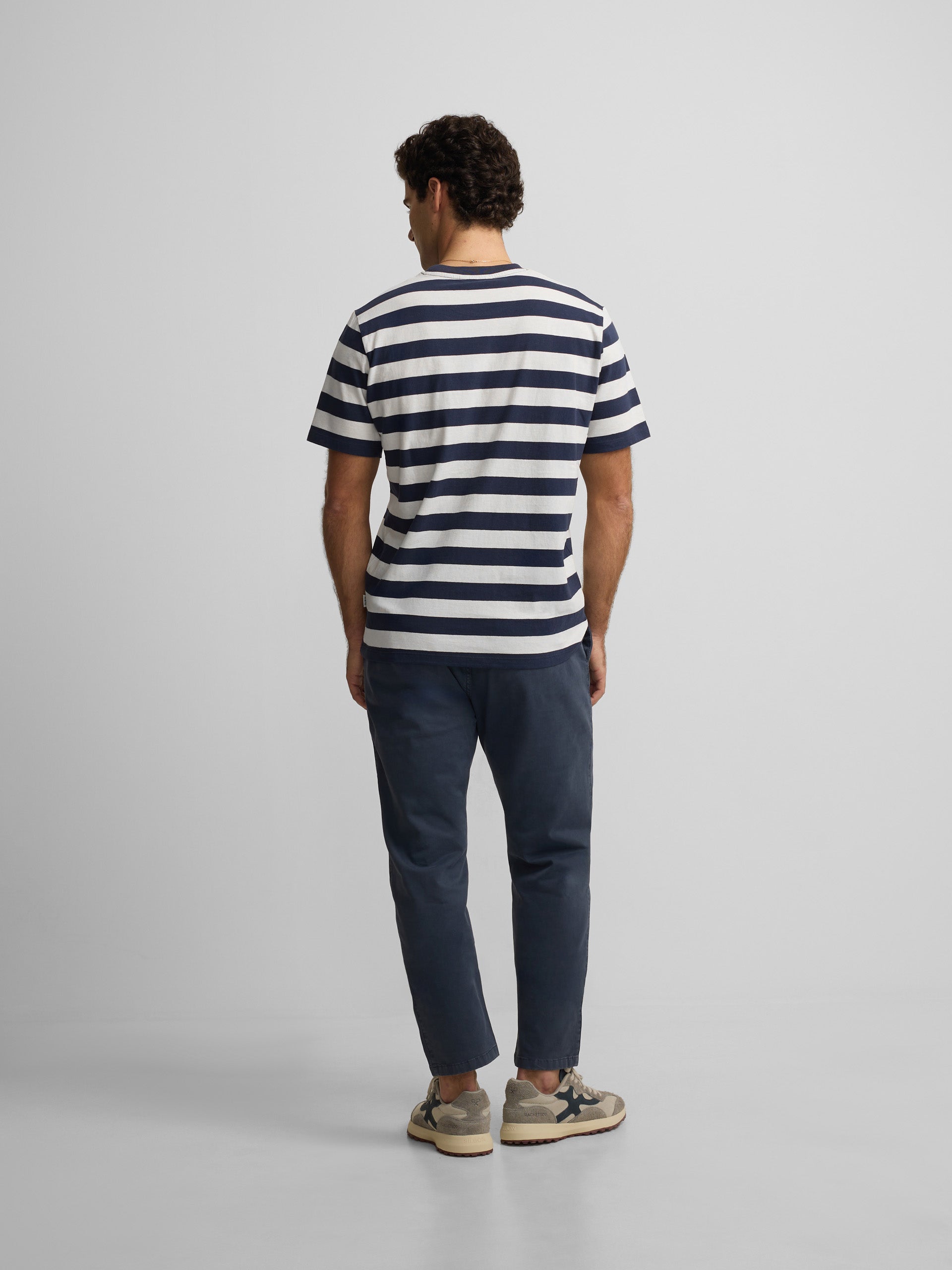 Camiseta minilogo riscas azul-marinho