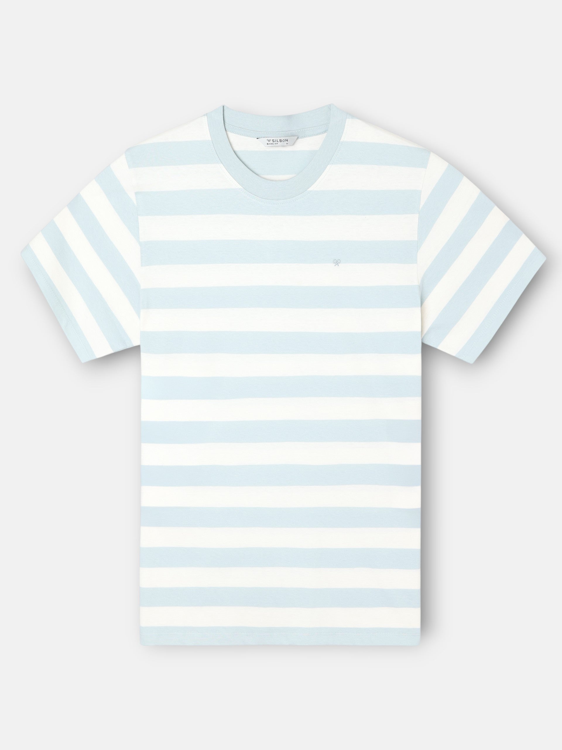 T-shirt à mini logo avec rayures aigue-marine