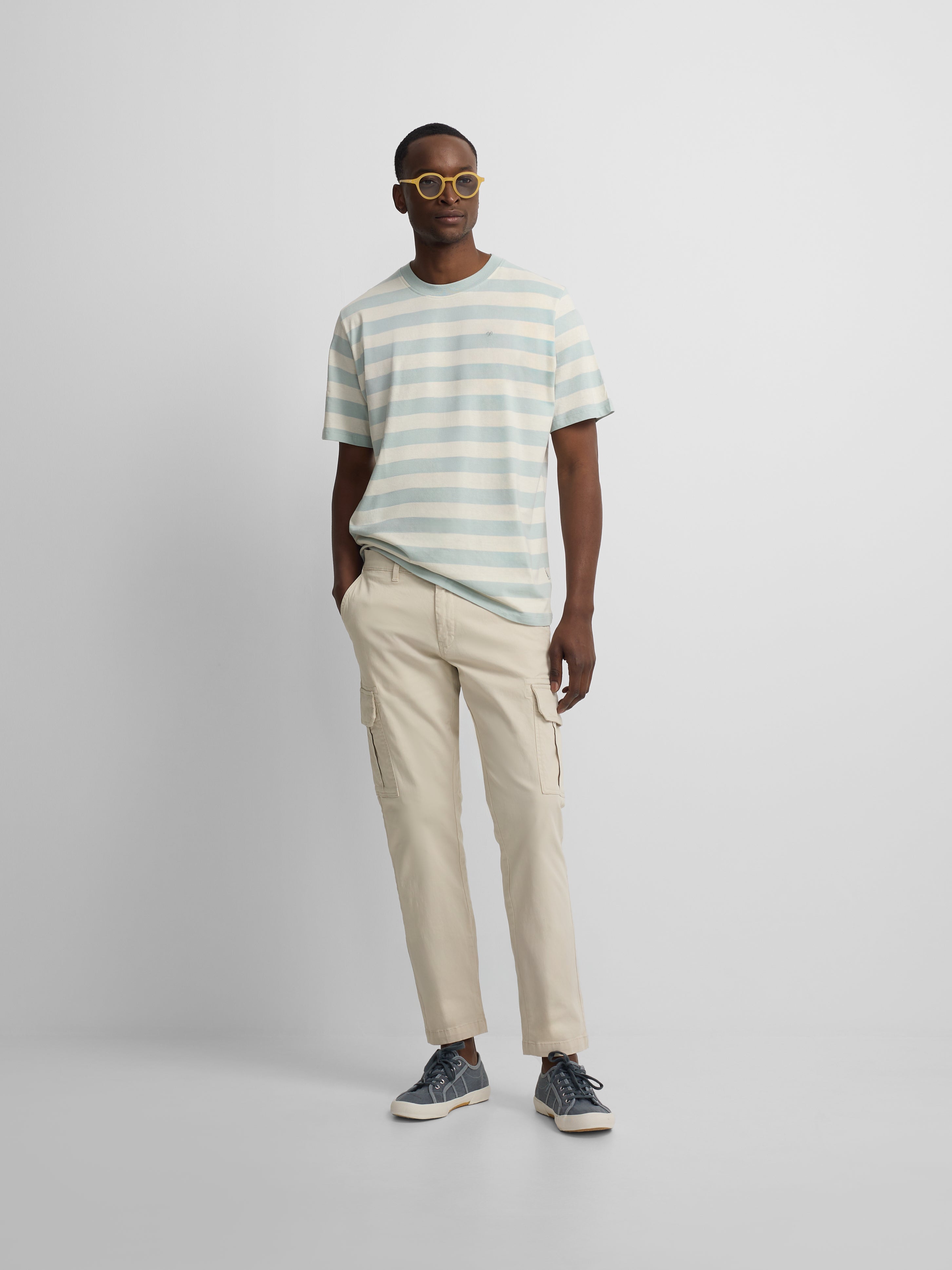 Camisola minilogo riscas azul-marinho