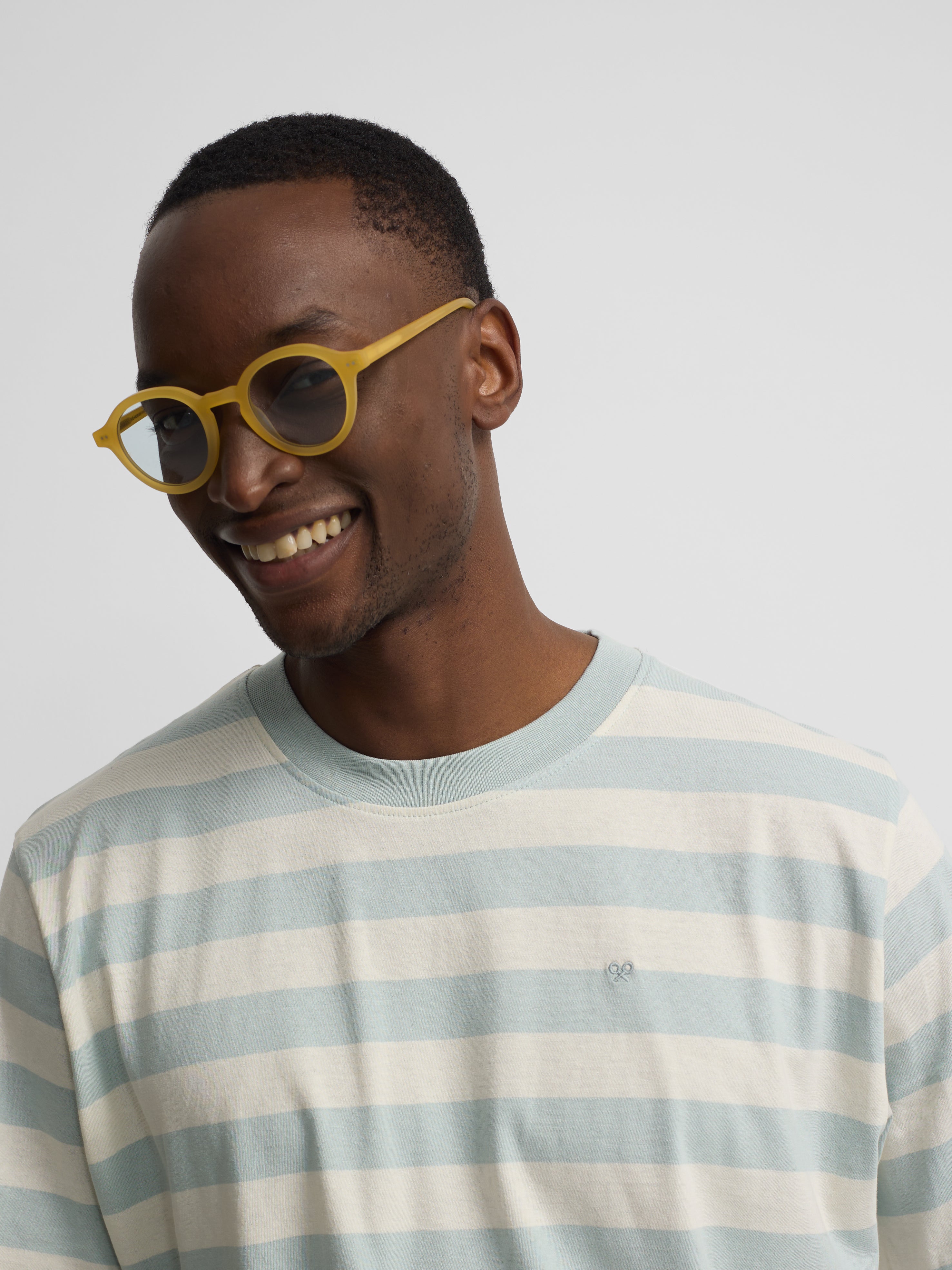 T-shirt à mini logo avec rayures aigue-marine