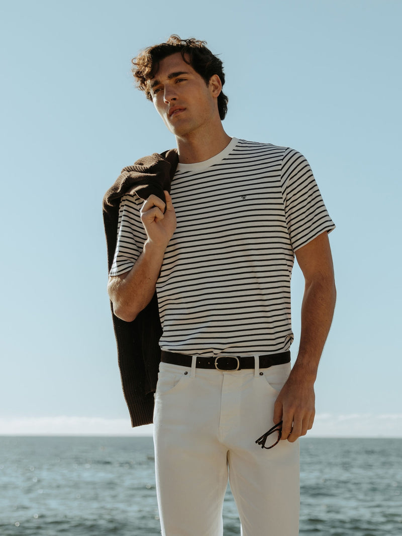 T-shirt riscas finas cruise creme