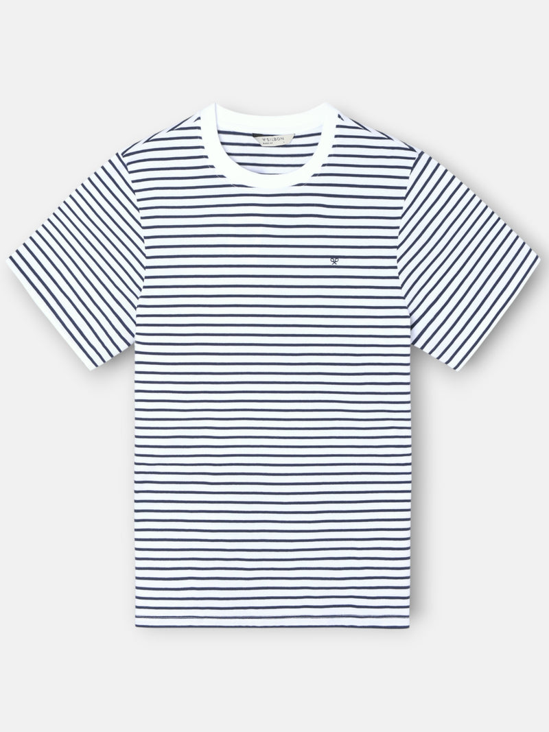 T-shirt riscas finas cruise creme