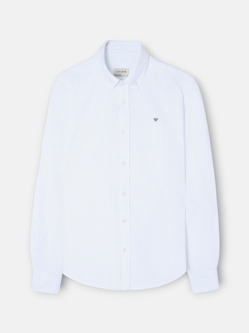 Camisa sport oxford riscas azul-claro branca
