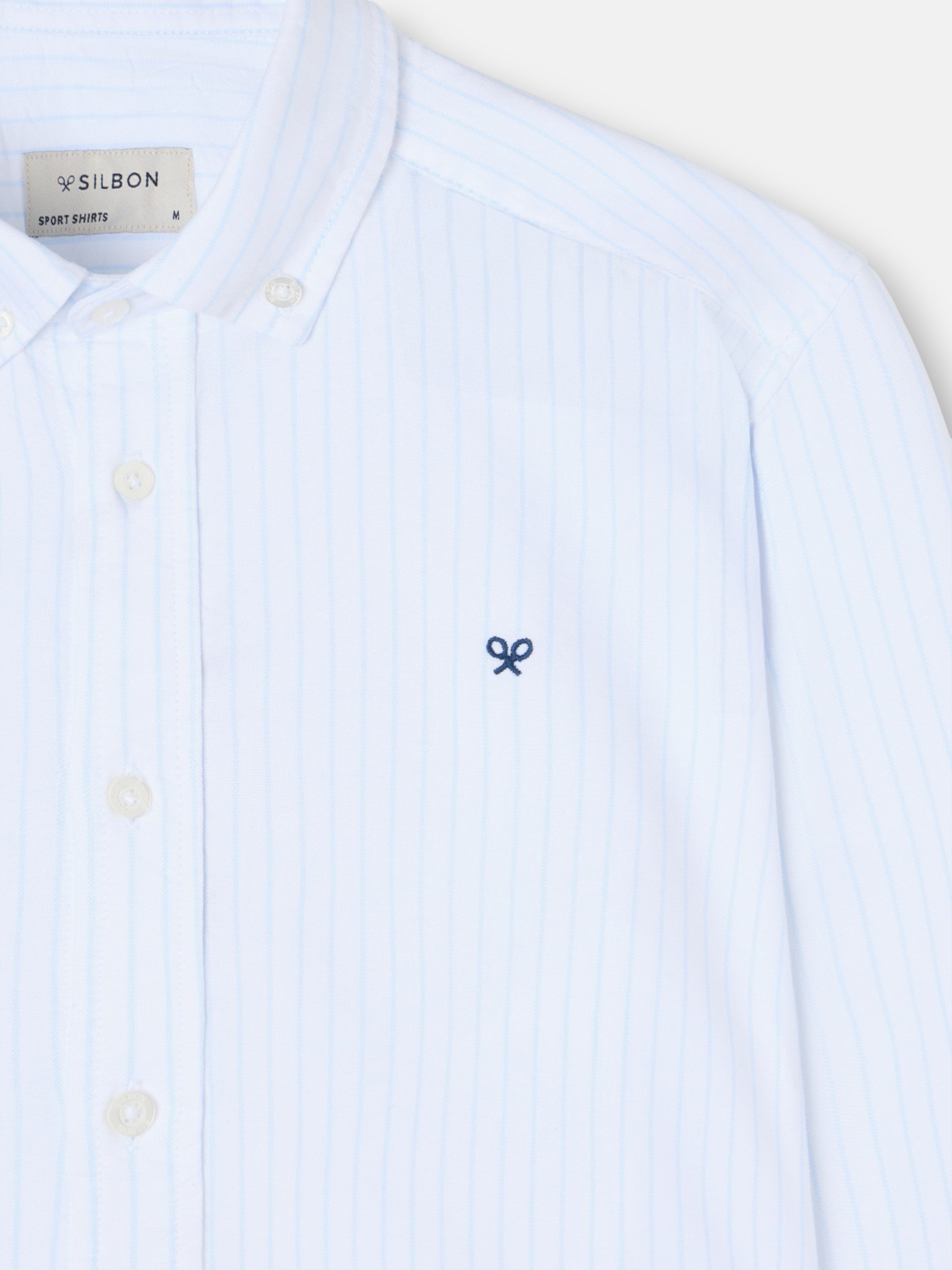 Camisa sport oxford riscas azul-claro branca