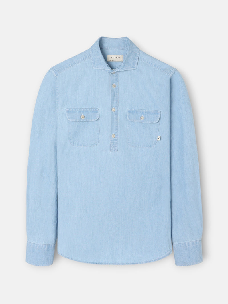 Light blue denim cruise pocket polo