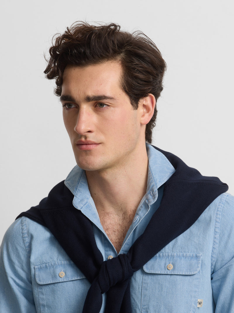 Light blue denim cruise pocket polo