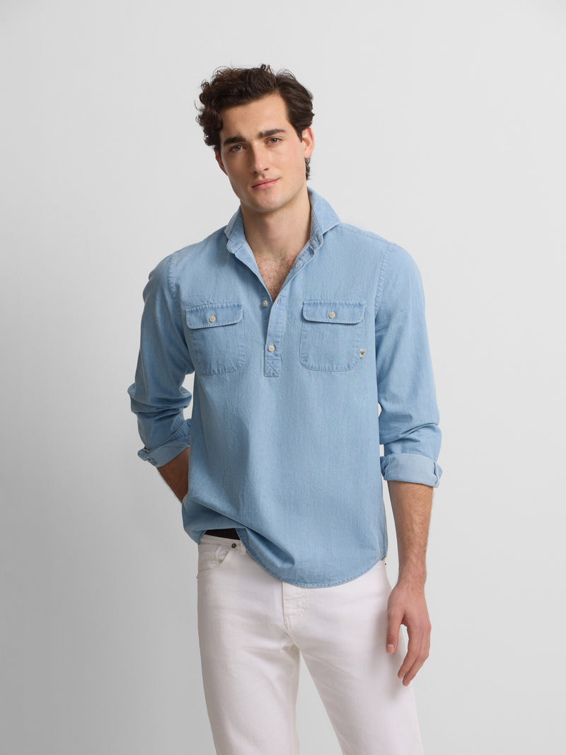 Light blue denim cruise pocket polo